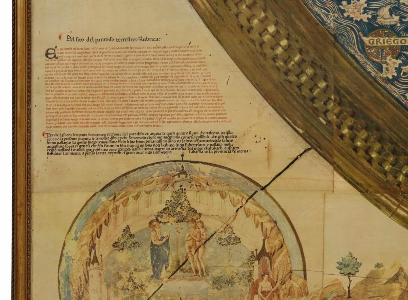 Monumental Framed Medieval Facsimile Map Of The World Fra Mauro Wood Wall Panel For Sale 3