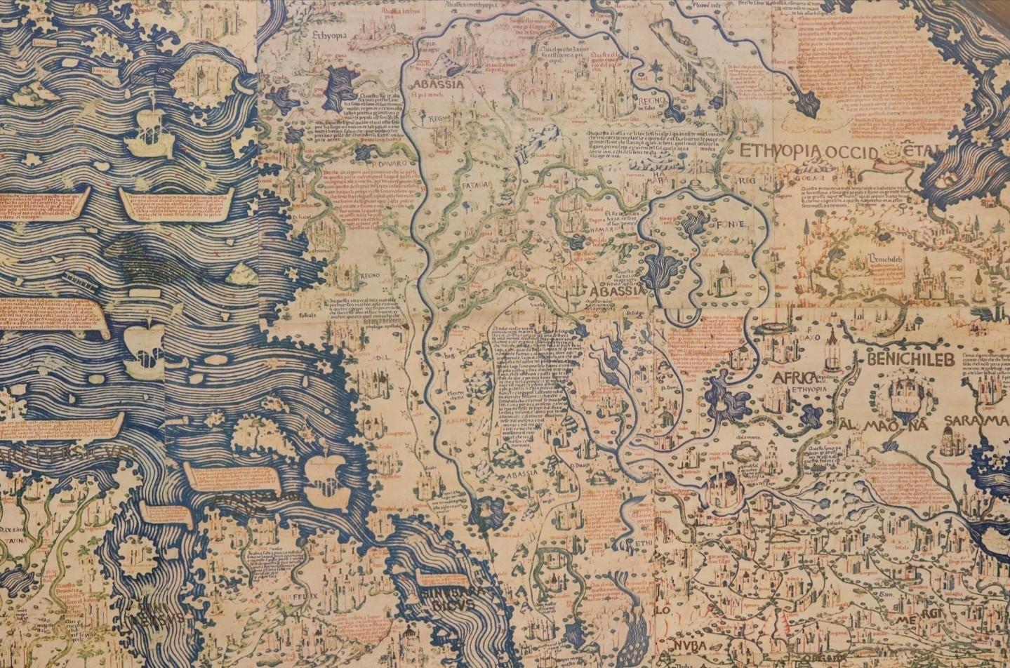 Monumental Framed Medieval Facsimile Map Of The World Fra Mauro Wood Wall Panel For Sale 4