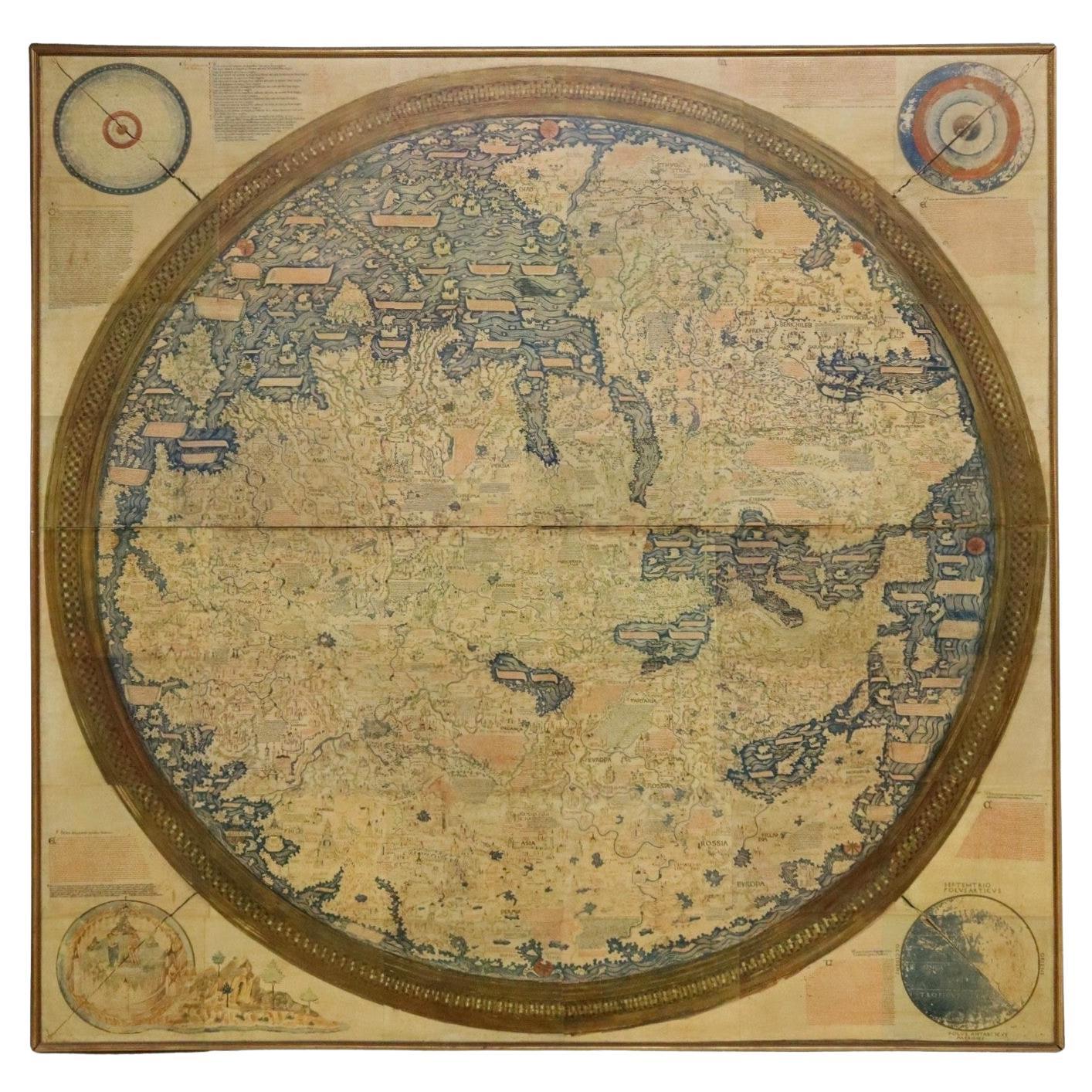 Monumentale gerahmte mittelalterliche Facsimile-Karte der Welt, Fra Mauro-Holz-Wandtafel