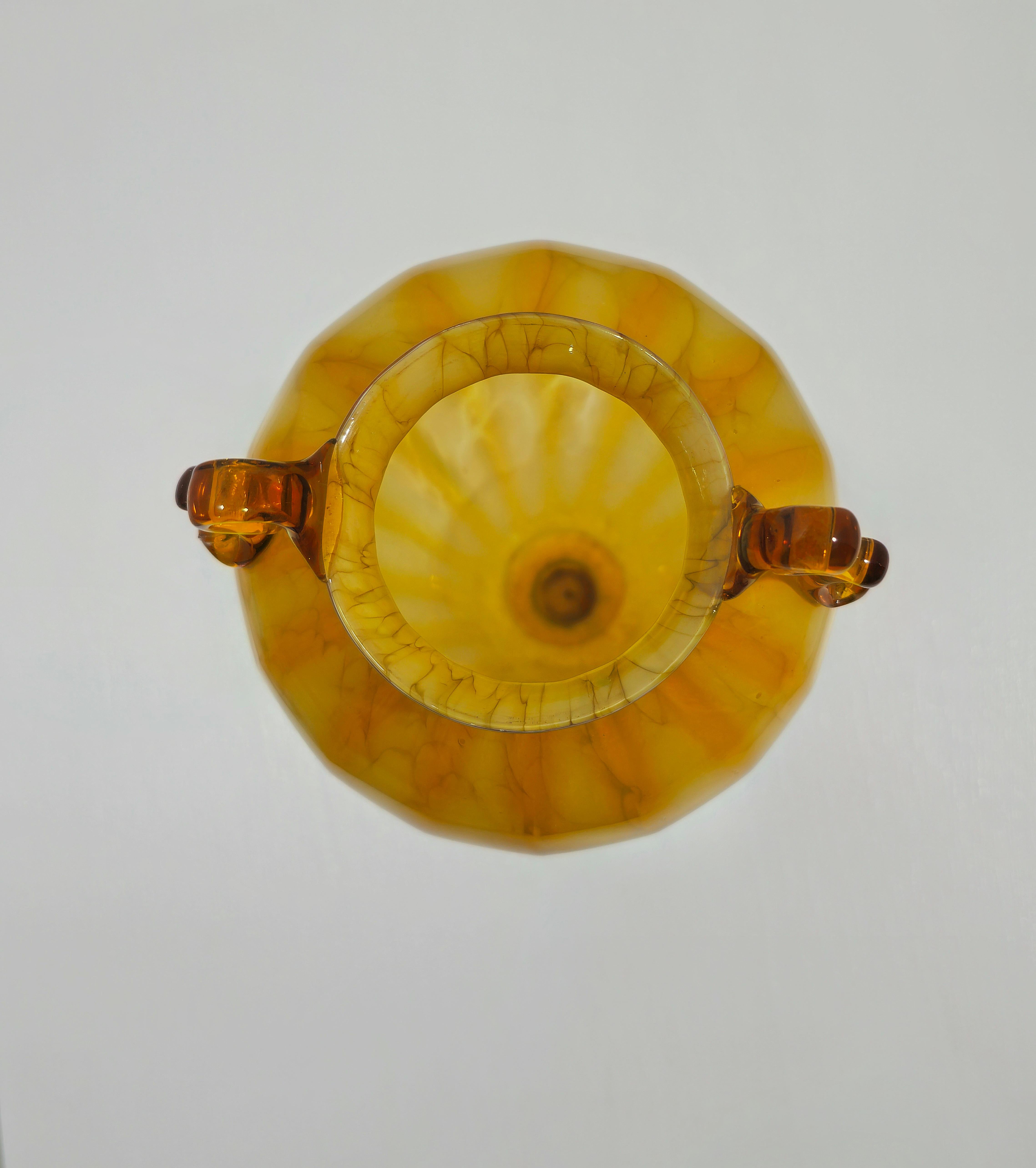 Monumental Fratelli Toso Yellow Blown Murano Glass Vase Italy 1930s Art Deco For Sale 2