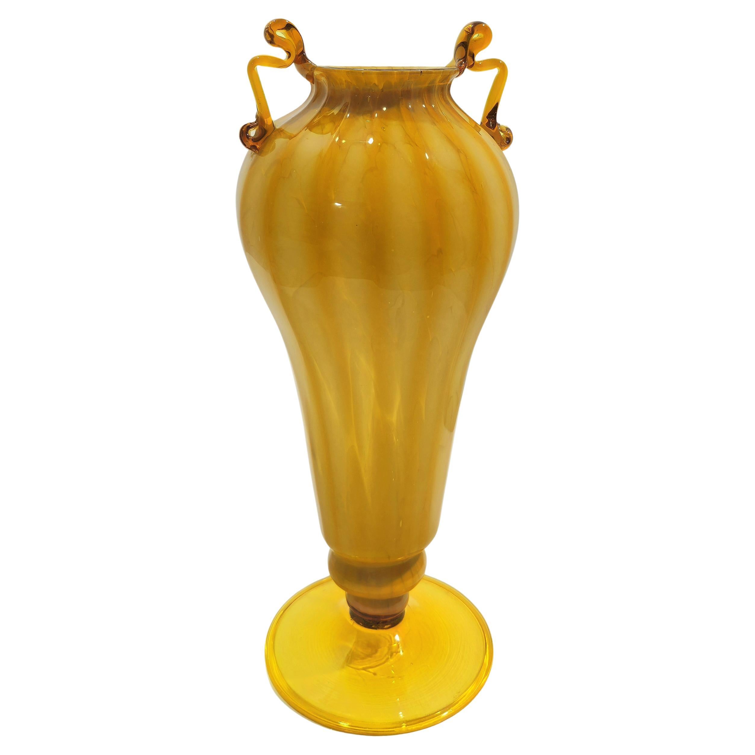 Monumental Fratelli Toso Yellow Blown Murano Glass Vase Italy 1930s Art Deco