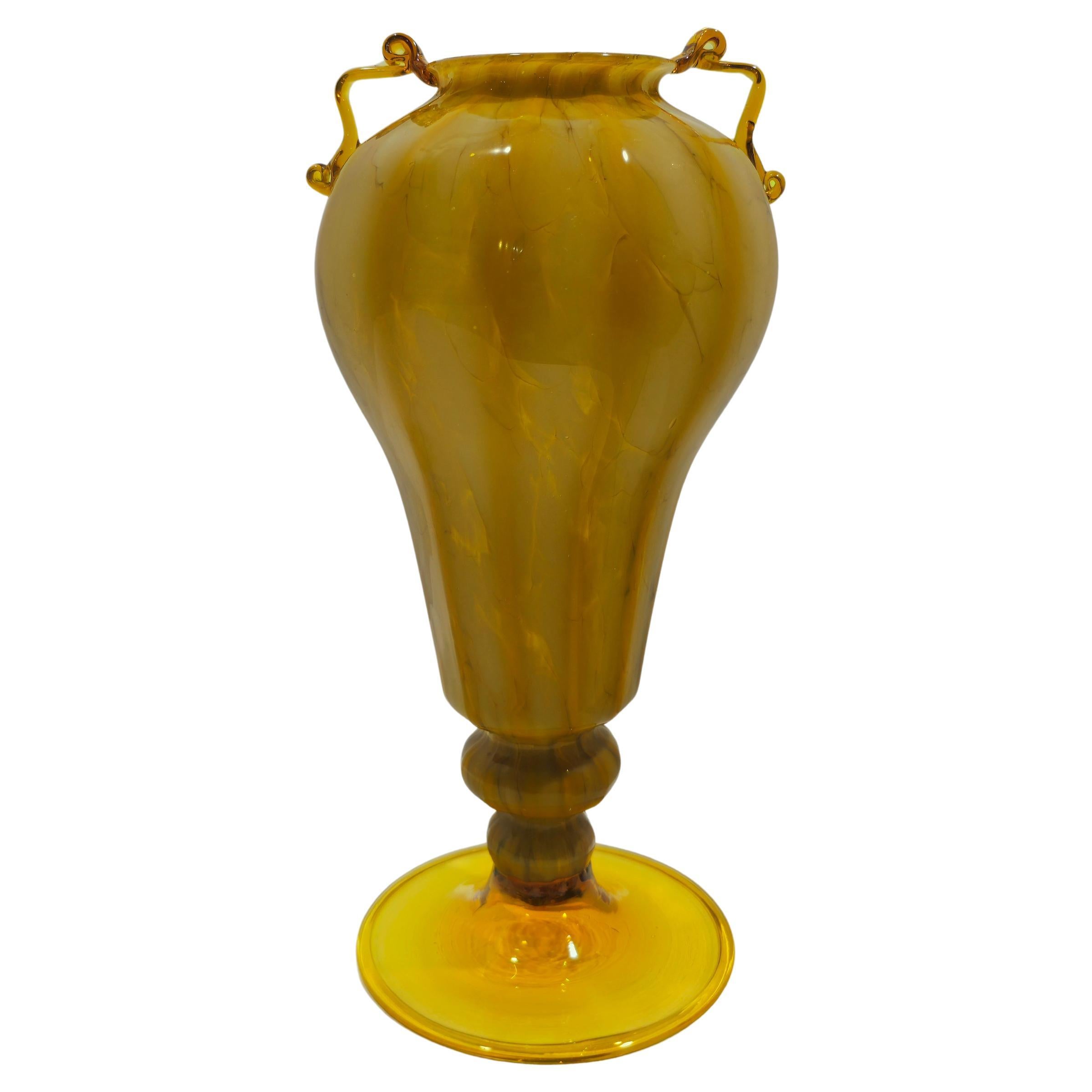 Monumental Fratelli Toso Yellow Murano Glass Vase Italy 1930s Art Deco For Sale
