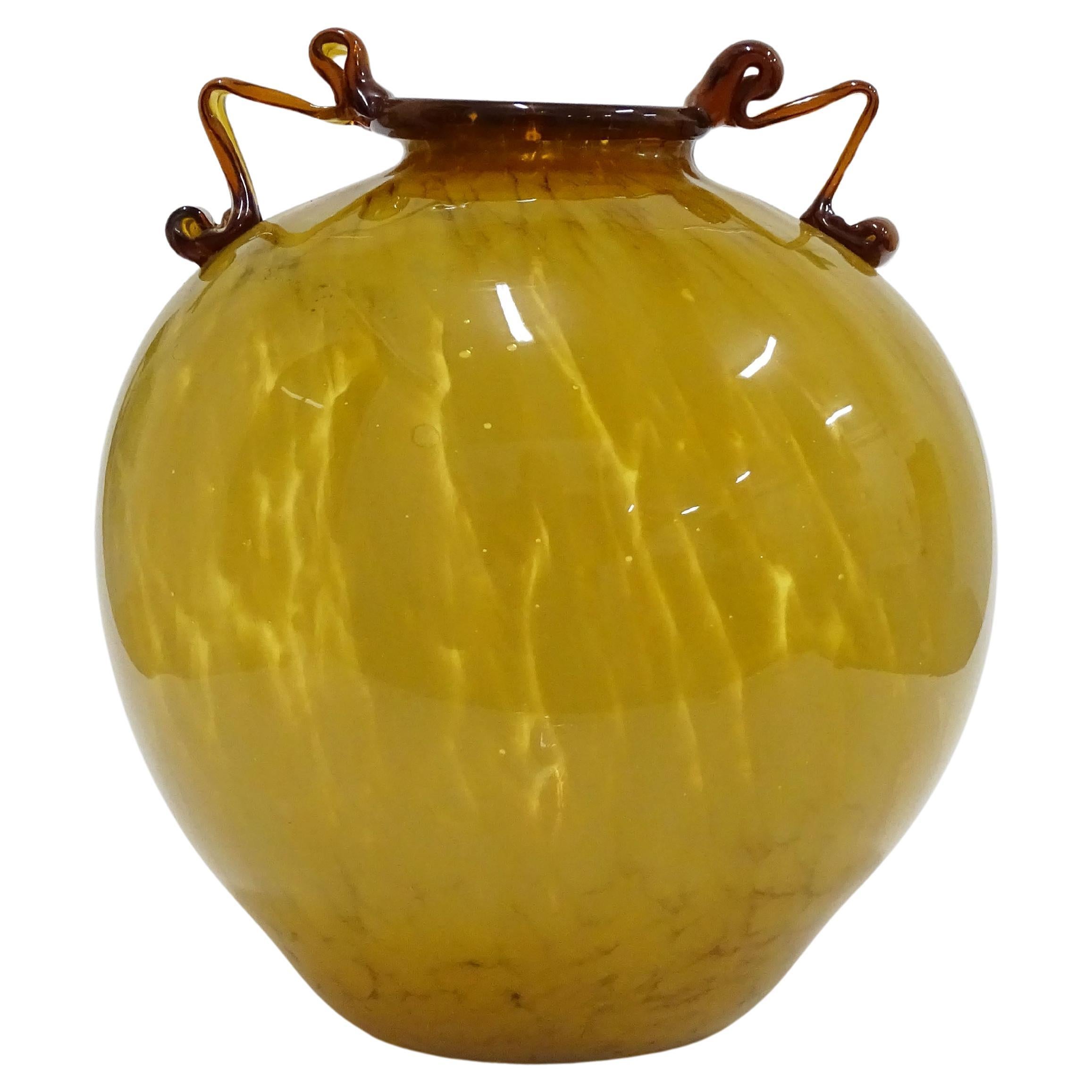 Monumental Fratelli Toso Yellow Murano glass vase, Italy 1930s For Sale