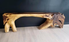 Monumental Free Form Acacia Console Table In the Style of George Nakashima