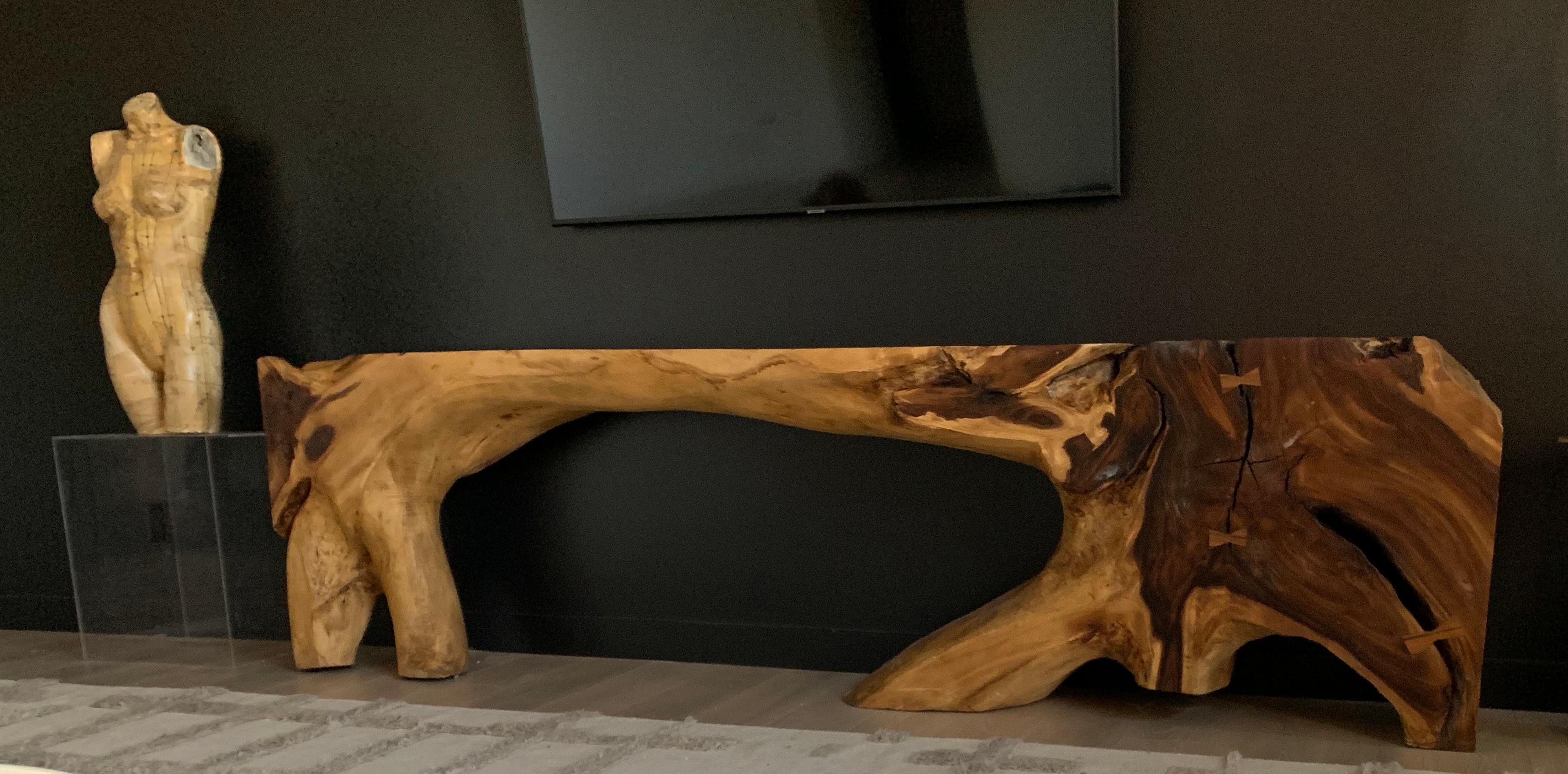 Organic Modern Monumental Free Form Acacia Console Table In the Style of George Nakashima For Sale