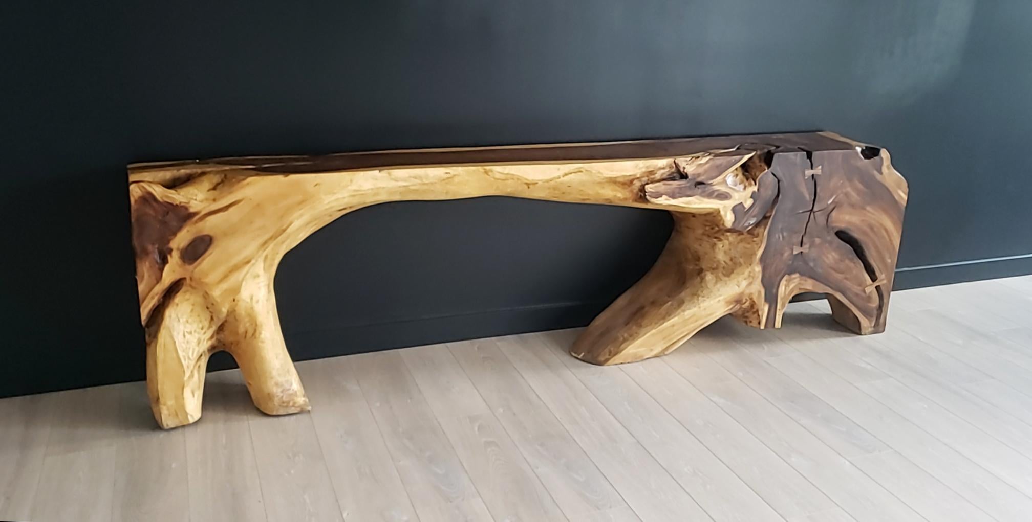 Malaysian Monumental Free Form Acacia Console Table In the Style of George Nakashima For Sale