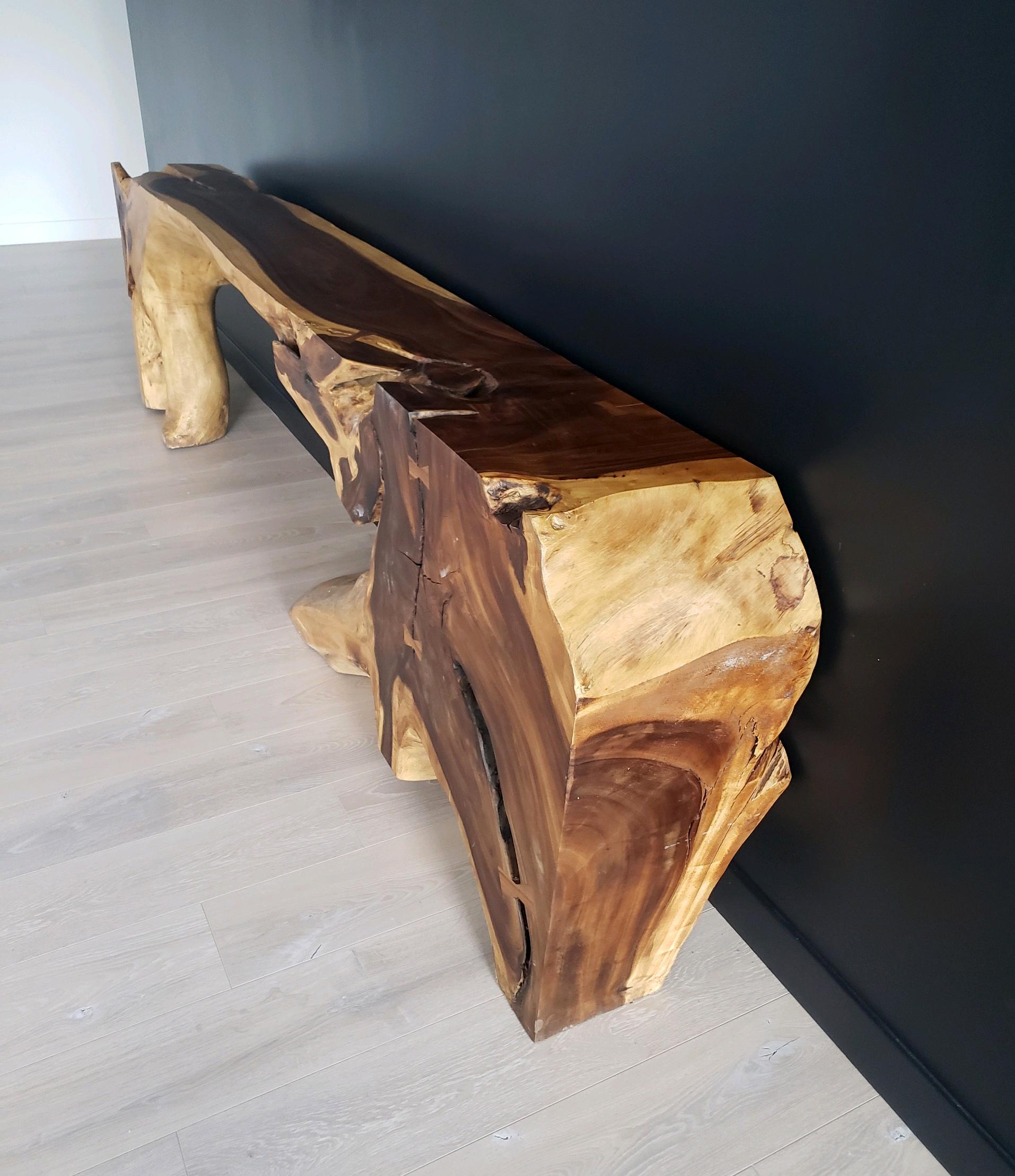 Monumental Free Form Acacia Console Table In the Style of George Nakashima In Good Condition For Sale In Culver City, CA