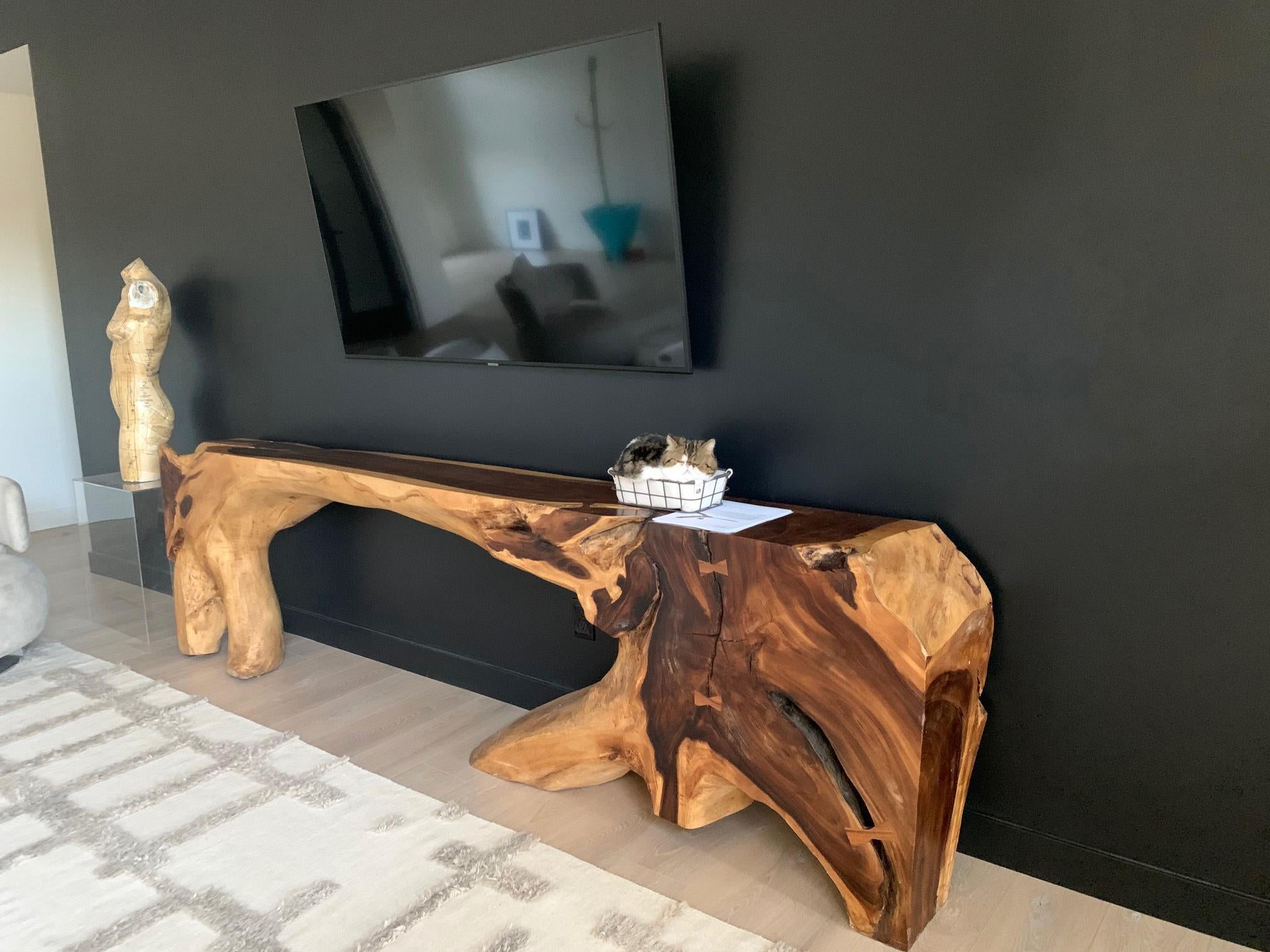 Hardwood Monumental Free Form Acacia Console Table In the Style of George Nakashima For Sale