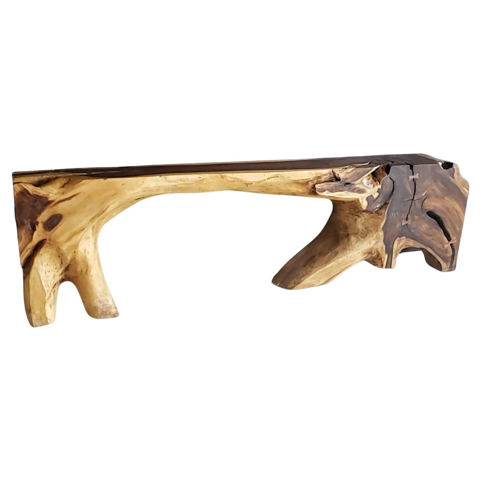 Mesa consola monumental de acacia de forma libre In the style of George Nakashima