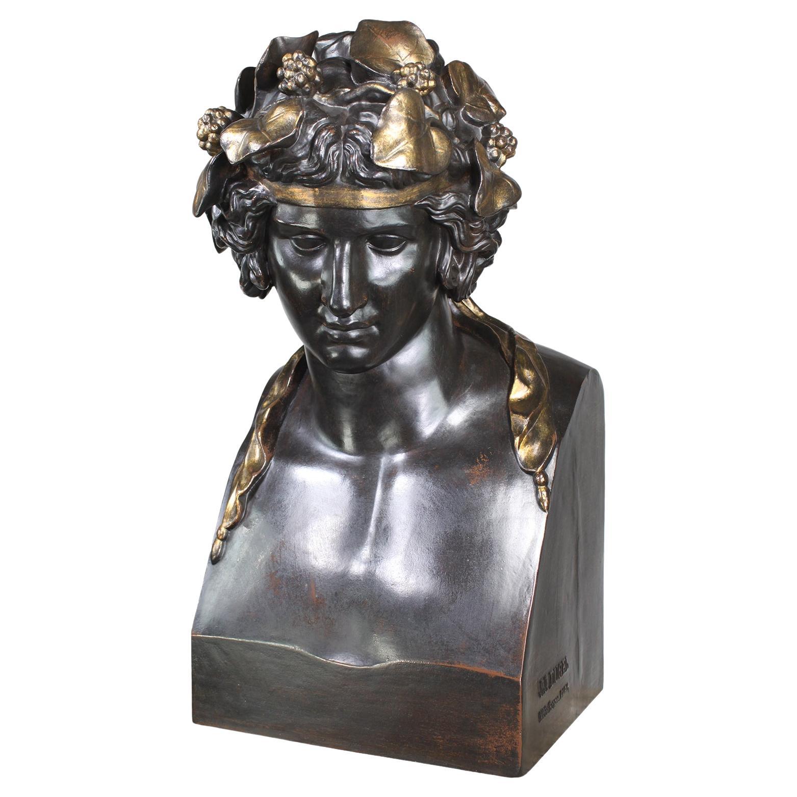 Monumental French 19th Century Cast-Iron Bust of 'Head of Antinous as Dionysus' For Sale