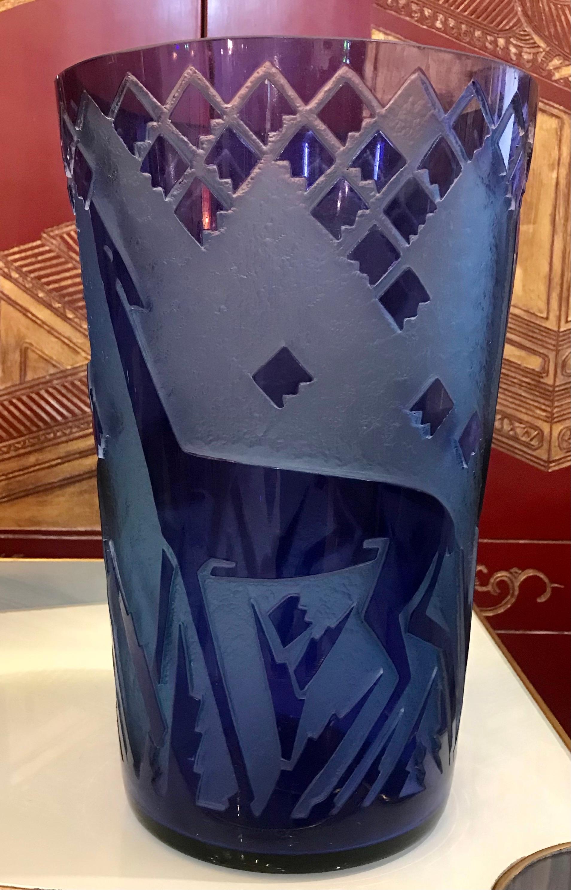 Monumental vase Art Déco français Fawn gravé à l'acide par Daum Nancy en vente 6