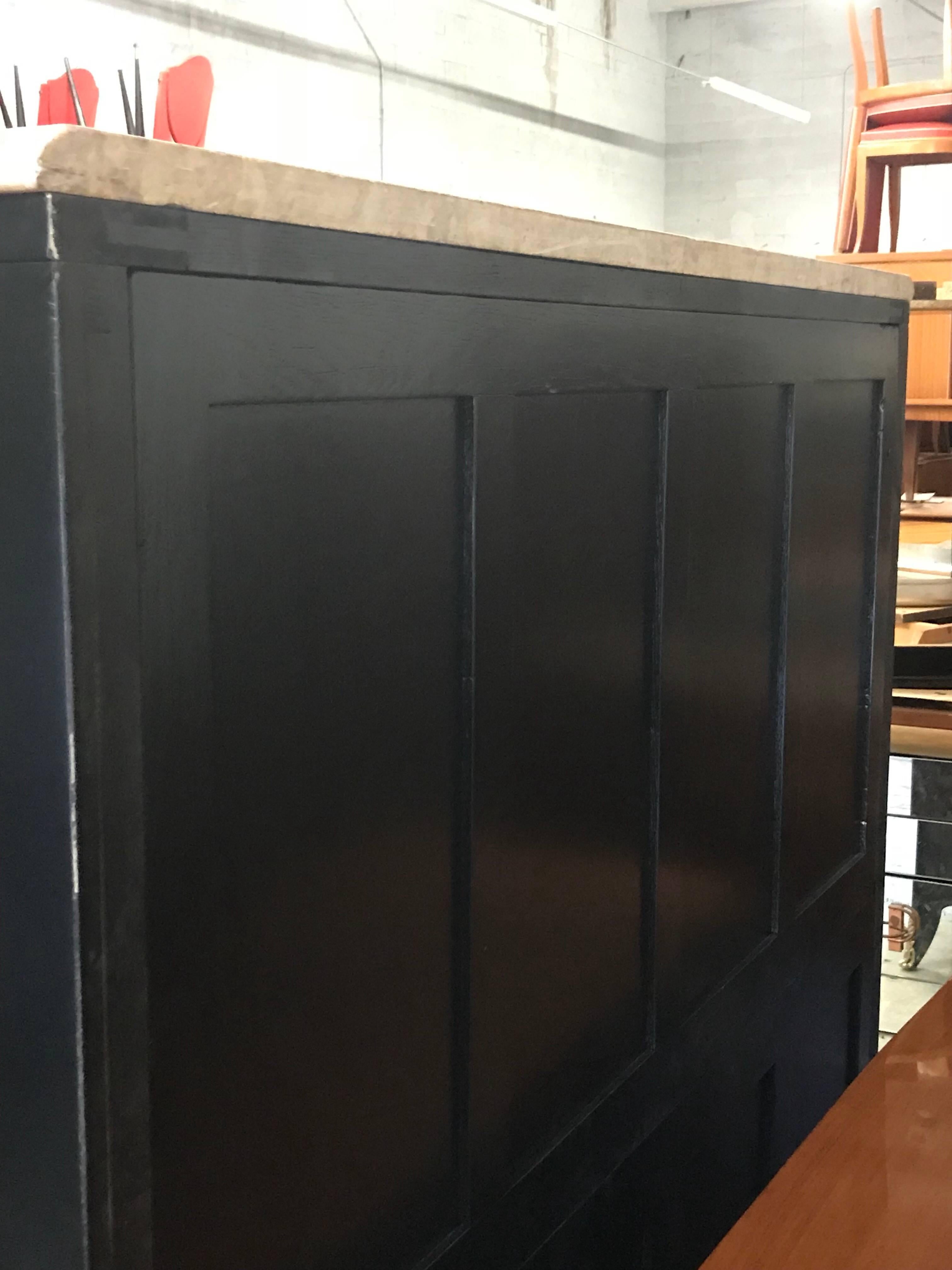 Monumental French Art Deco Ebonized Dry Bar Cabinet with Marble Top, 1940s For Sale 5