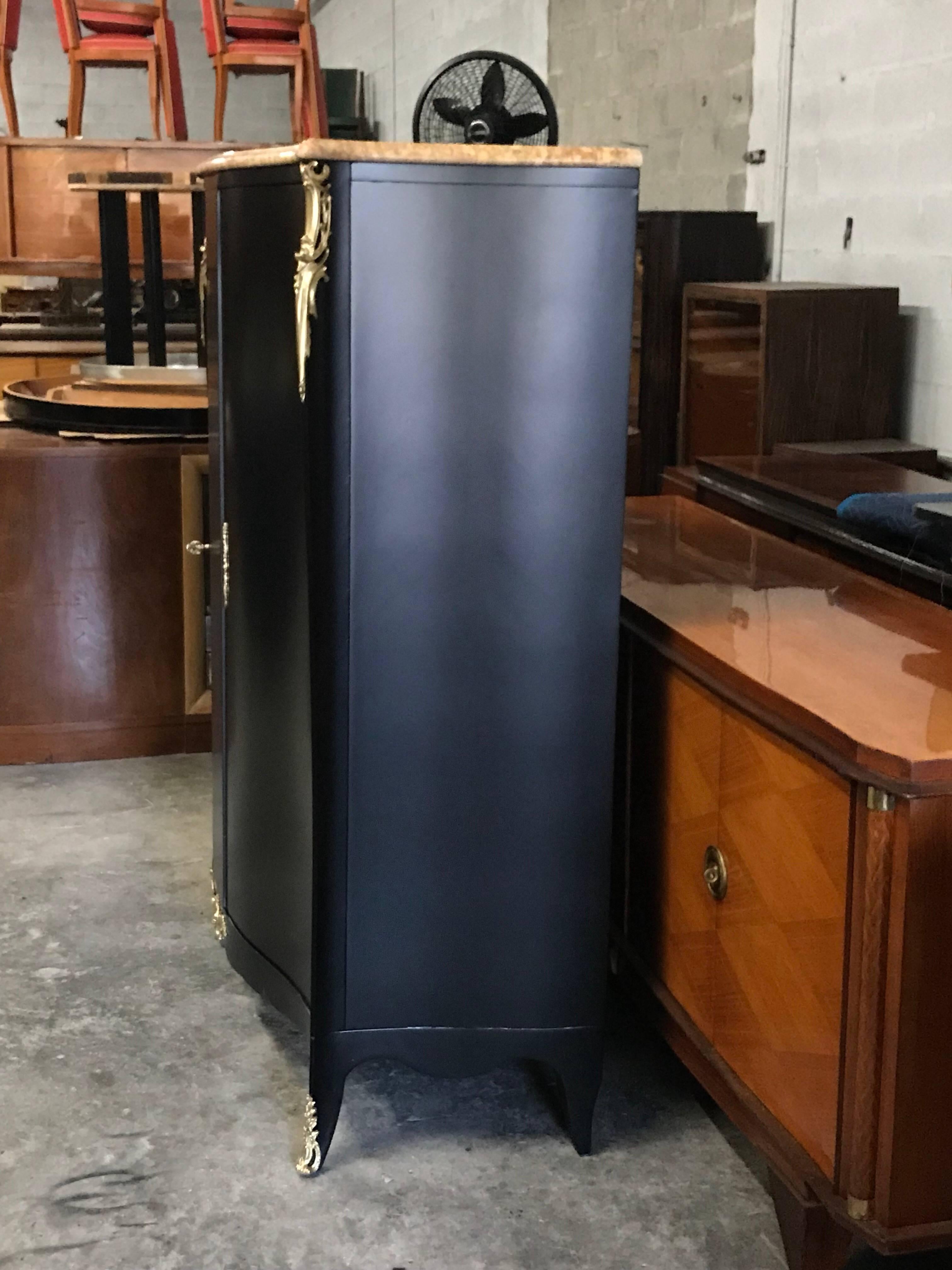 Monumental French Art Deco Ebonized Dry Bar Cabinet with Marble Top, 1940s For Sale 2