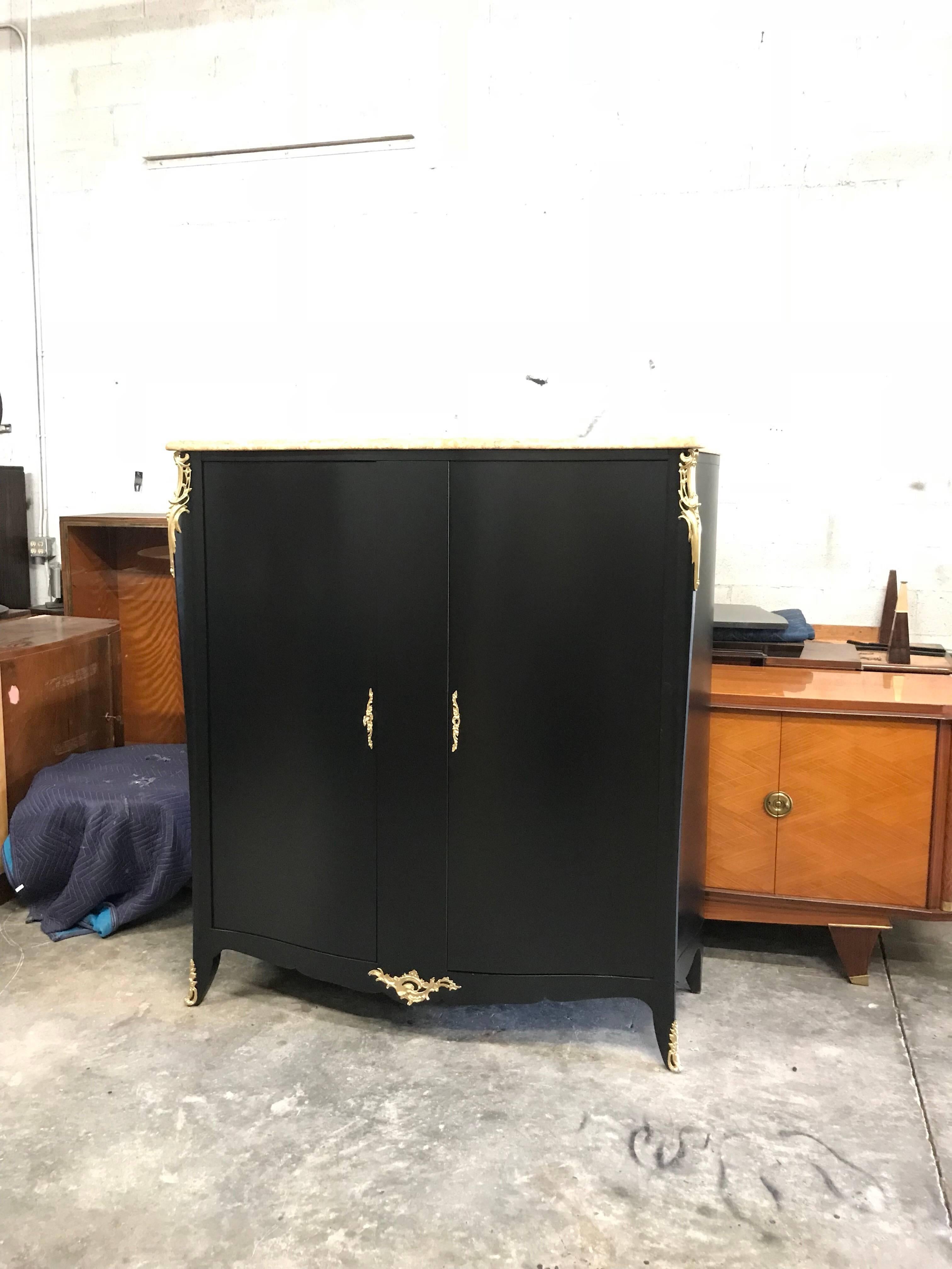 Monumental French Art Deco Ebonized Dry Bar Cabinet with Marble Top, 1940s For Sale 3