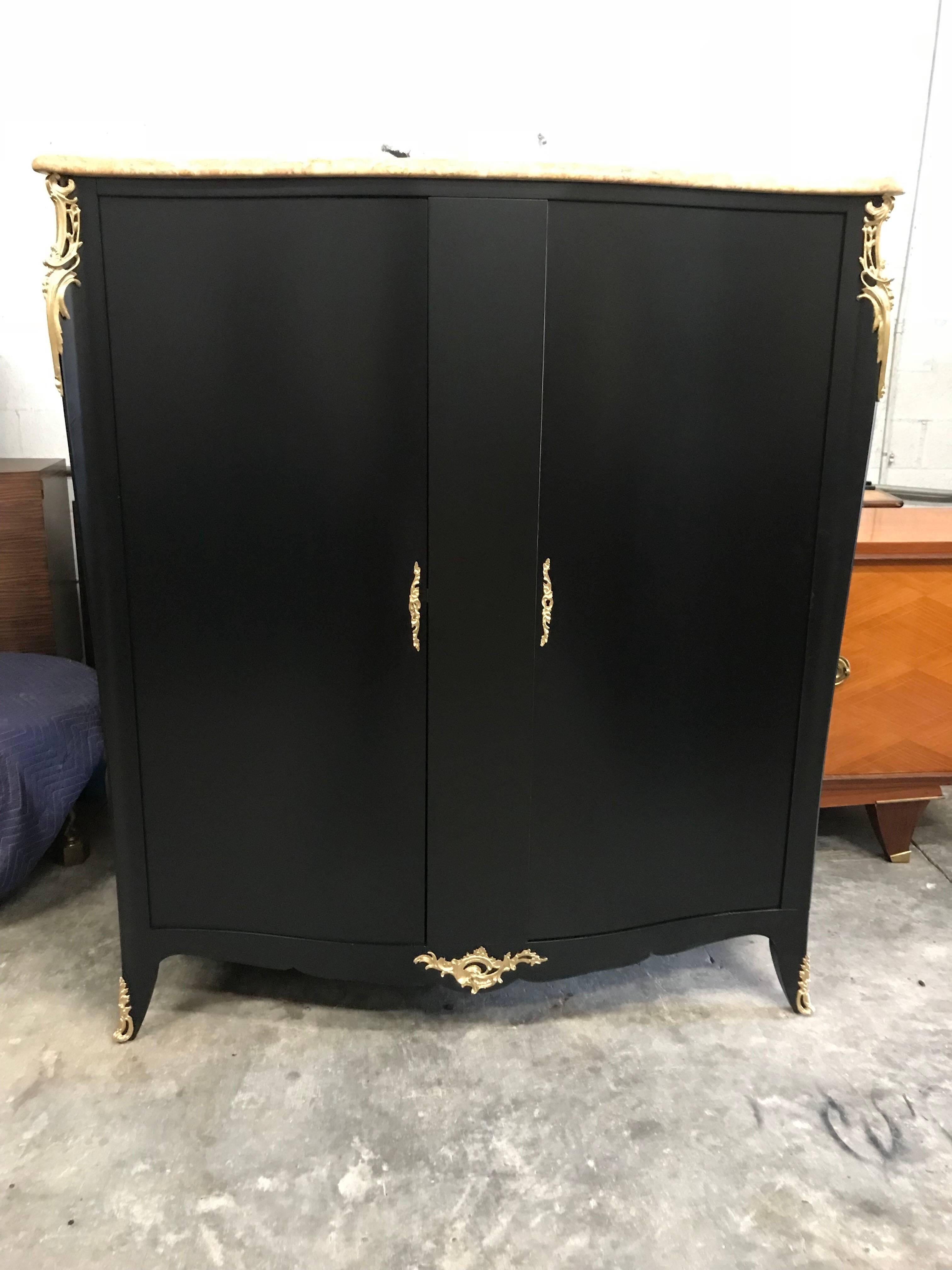 Monumental French Art Deco Ebonized Dry Bar Cabinet with Marble Top, 1940s For Sale 4