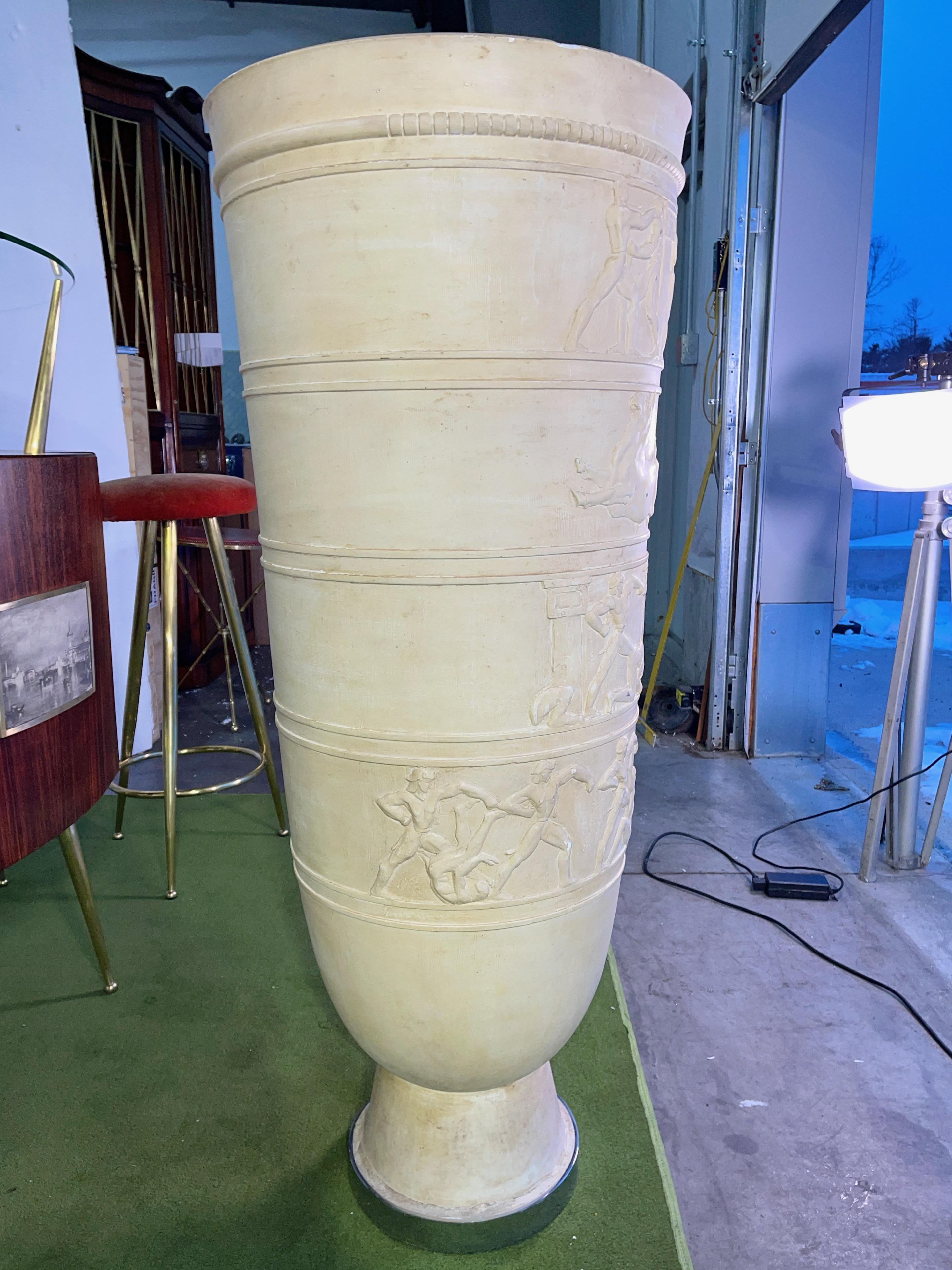 Monumental French Art Deco Luminaire Urn with Bas Relief For Sale 14