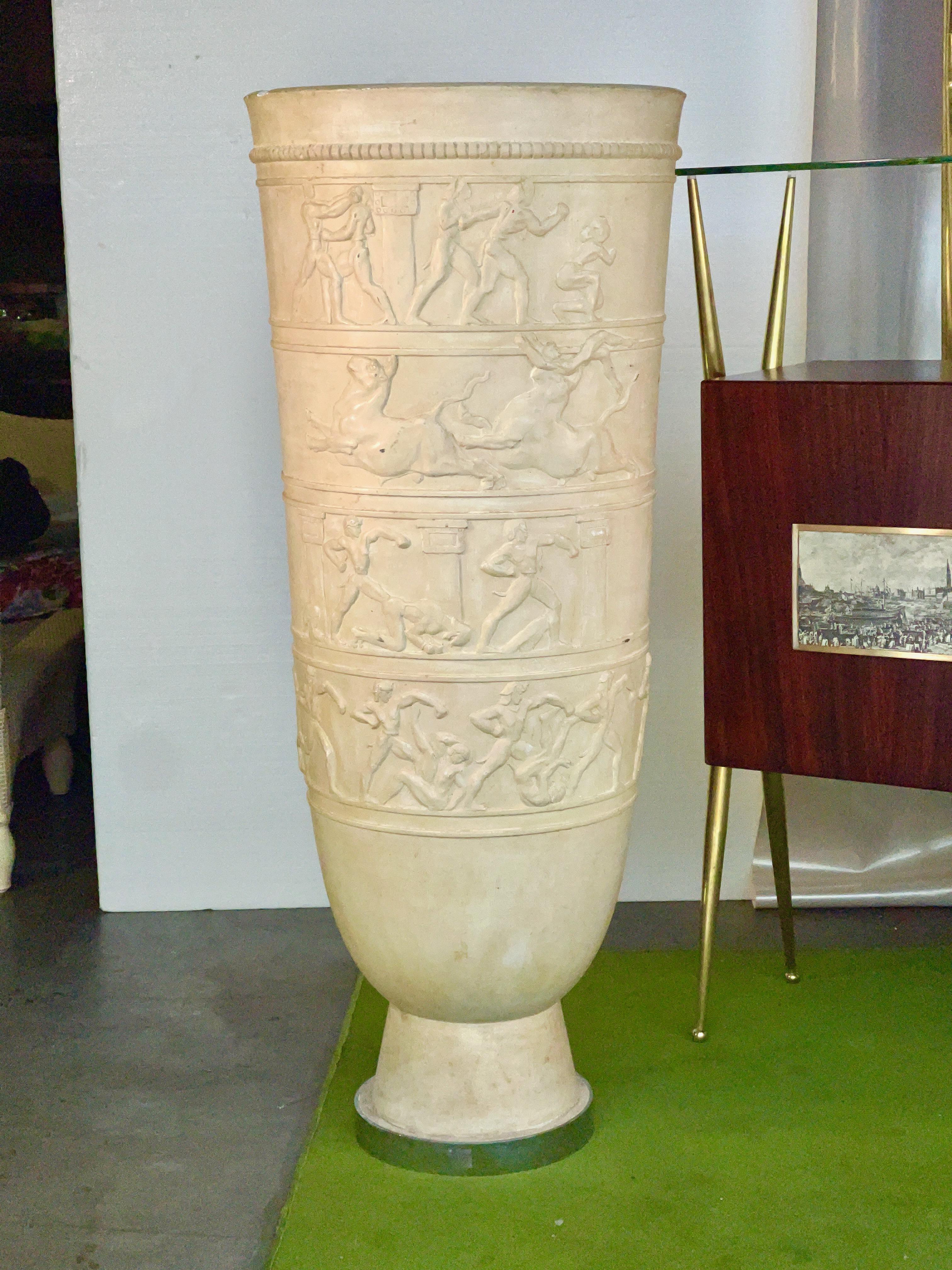 Mid-20th Century Monumental French Art Deco Luminaire Urn with Bas Relief For Sale