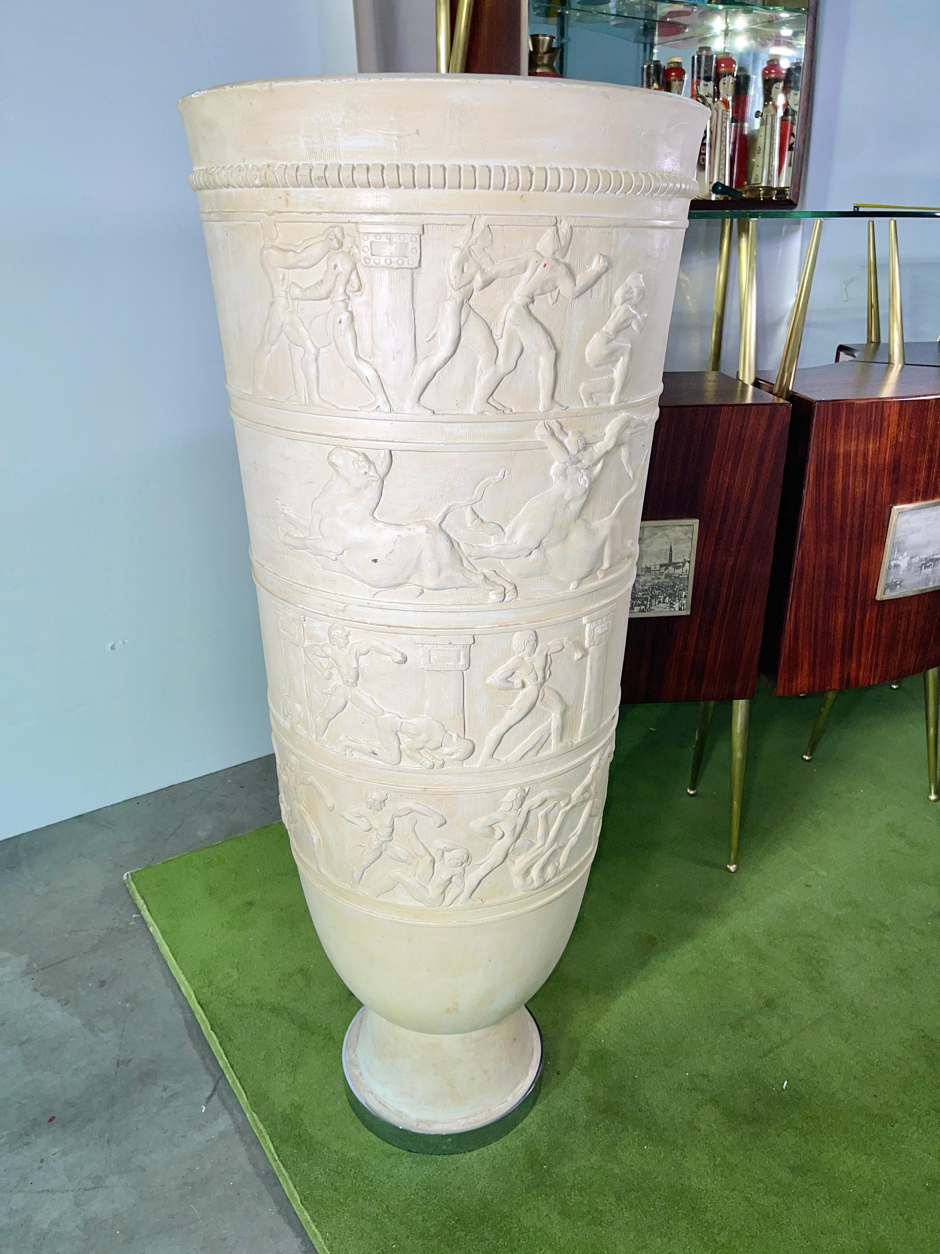 Monumental French Art Deco Luminaire Urn with Bas Relief For Sale 1