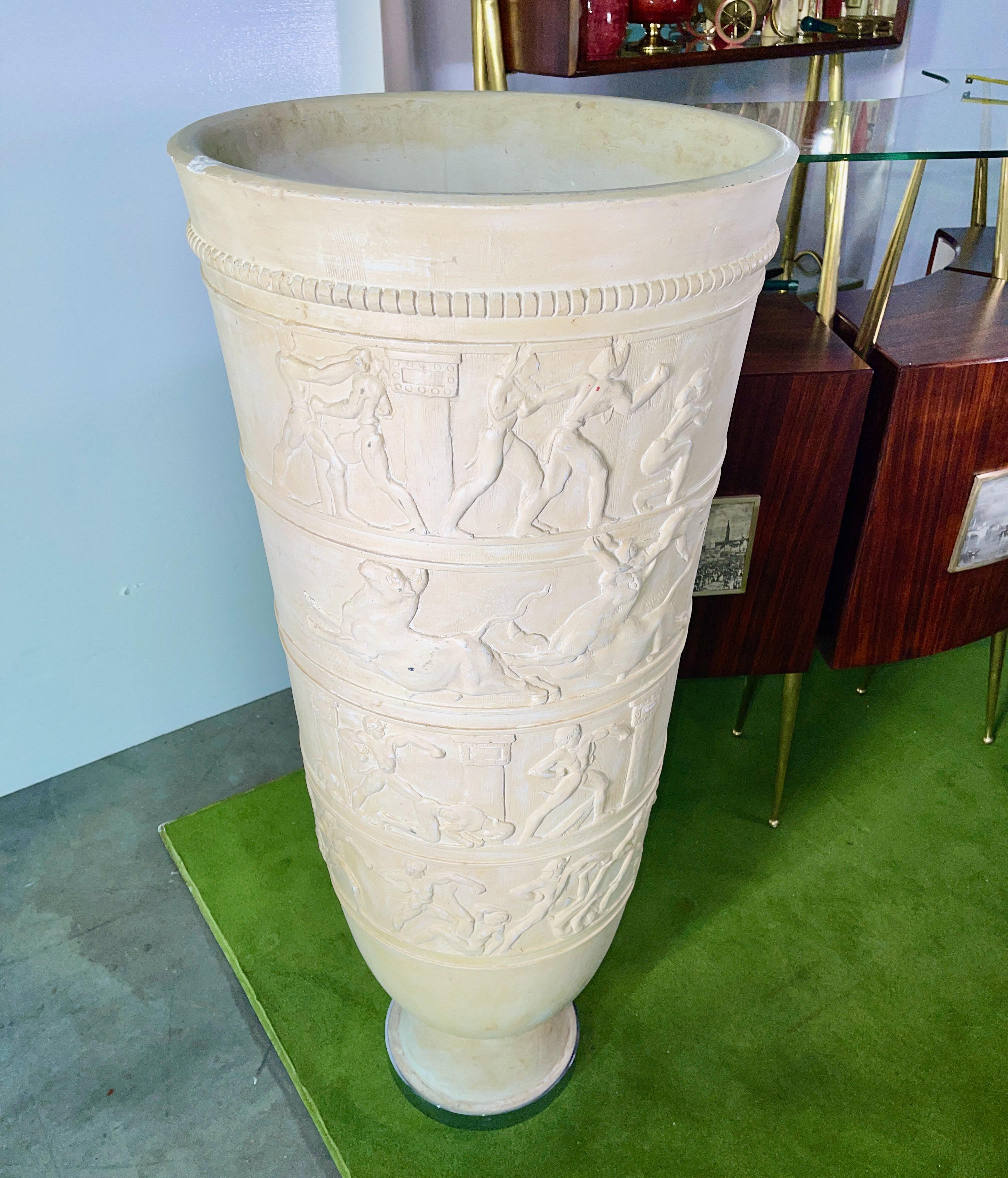 Monumental French Art Deco Luminaire Urn with Bas Relief For Sale 2