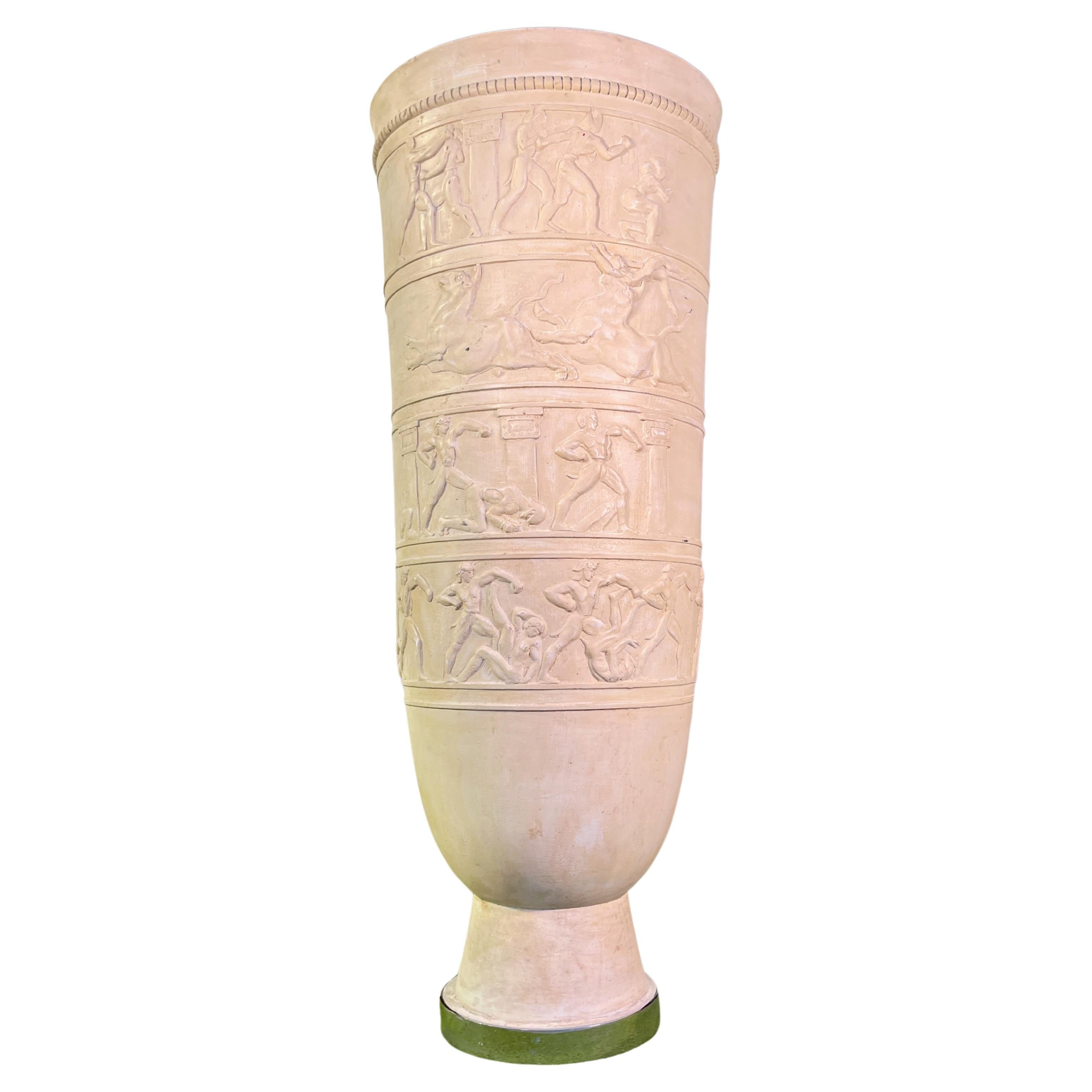 Monumental French Art Deco Luminaire Urn with Bas Relief For Sale