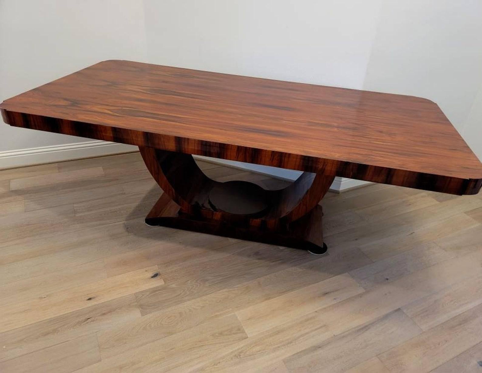 Monumental French Art Deco Rosewood Gondola Dining Table, Ruhlmann Style For Sale 2