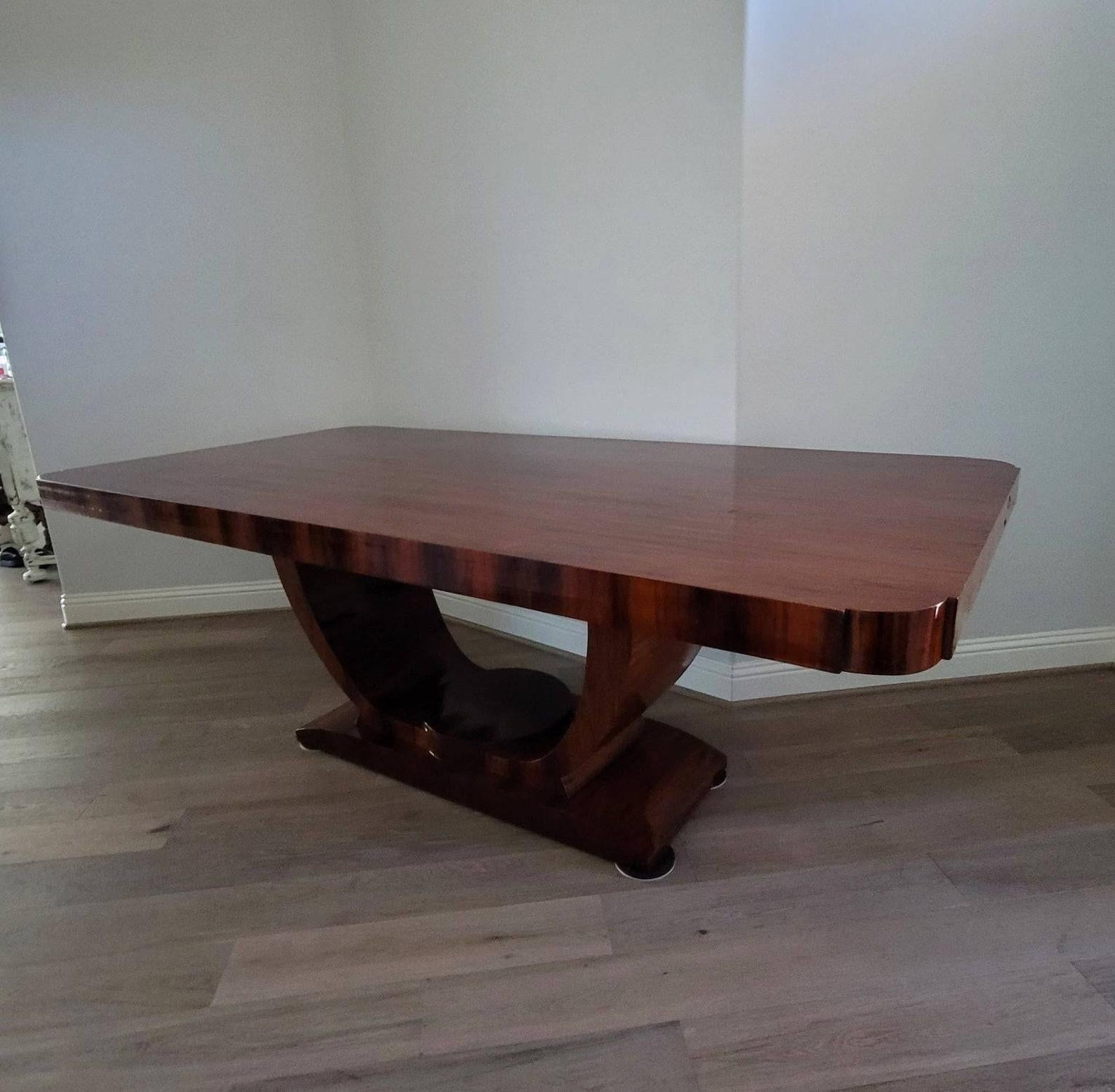 Monumental French Art Deco Rosewood Gondola Dining Table, Ruhlmann Style For Sale 1