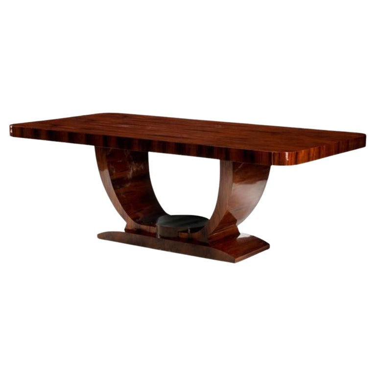 Monumental French Art Deco Rosewood Gondola Dining Table, Ruhlmann
