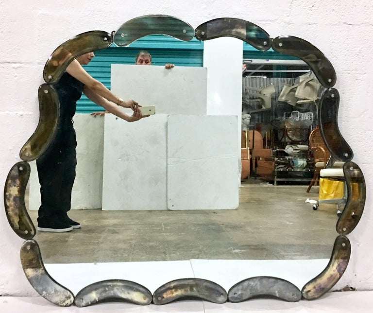 Monumental French Art Deco Style Eglomise And Crystal Rosette Mirror European Monumental French Art Deco Style Eglomise And Crystal Rosette Mirror For