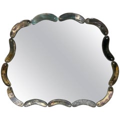 Monumental French Art Deco Style Eglomise and Crystal Rosette Mirror