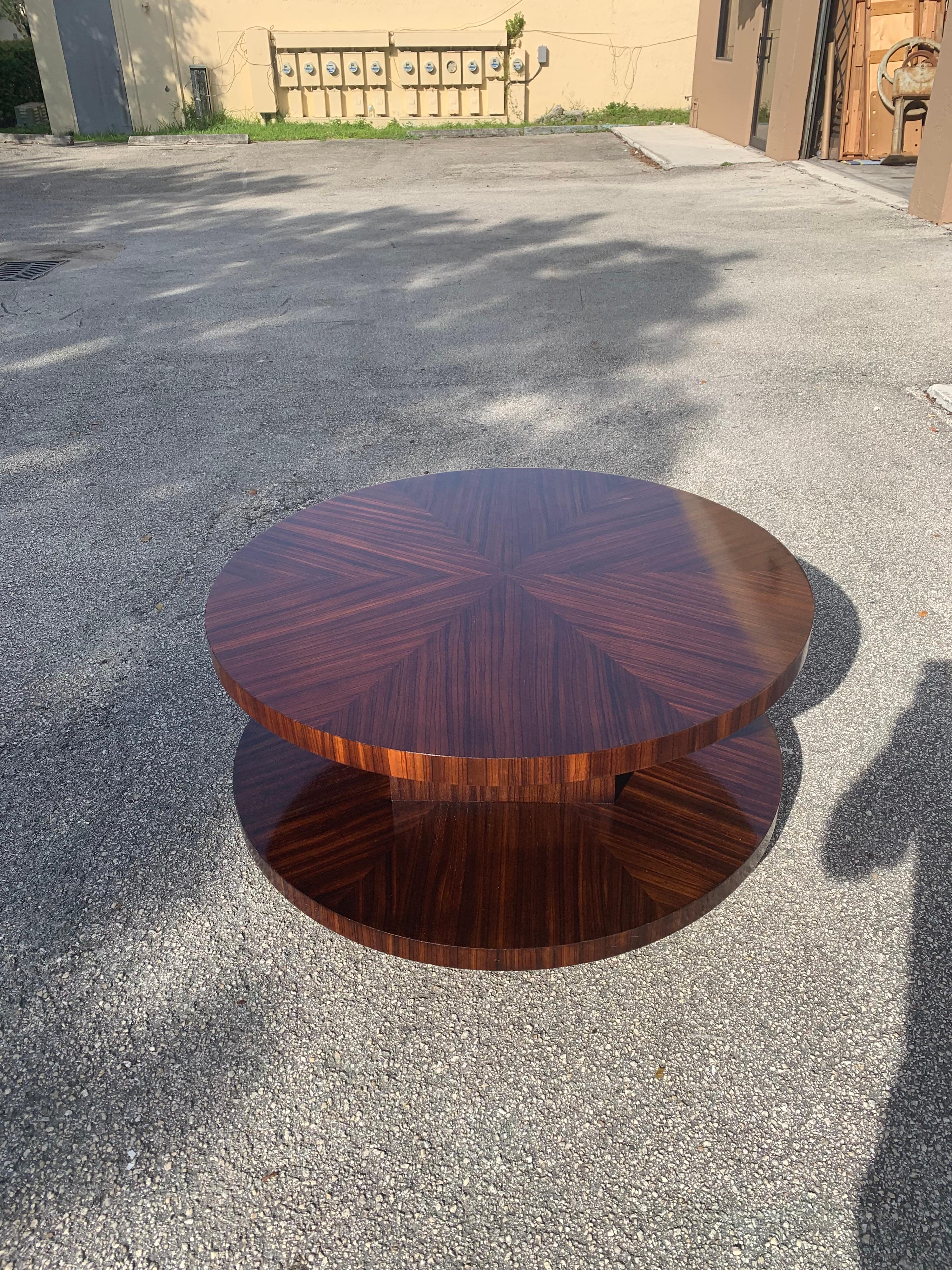 Monumental French Art Deco Sunburst Macassar Rotating Coffee Table 10