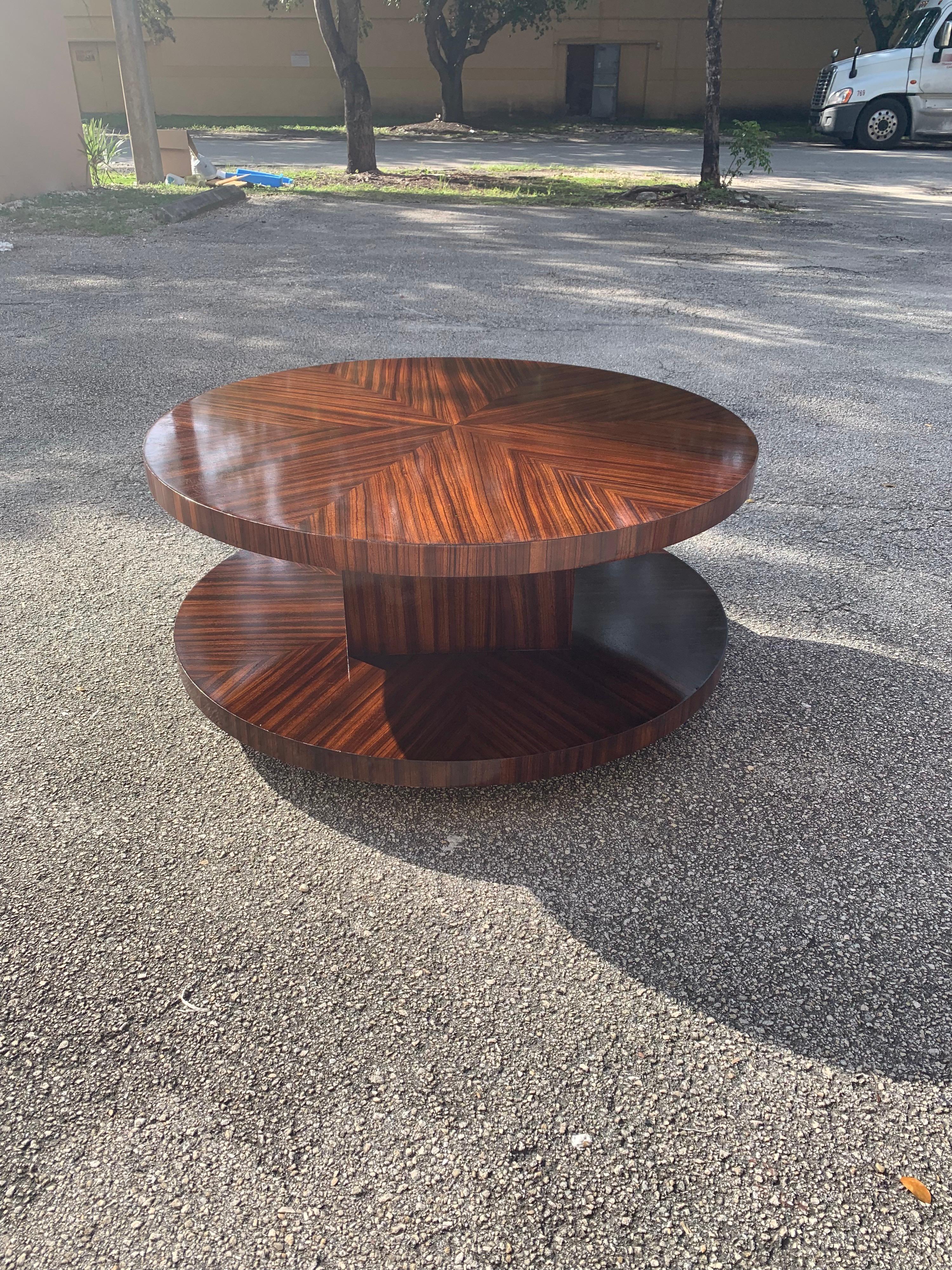 Wood Monumental French Art Deco Sunburst Macassar Rotating Coffee Table