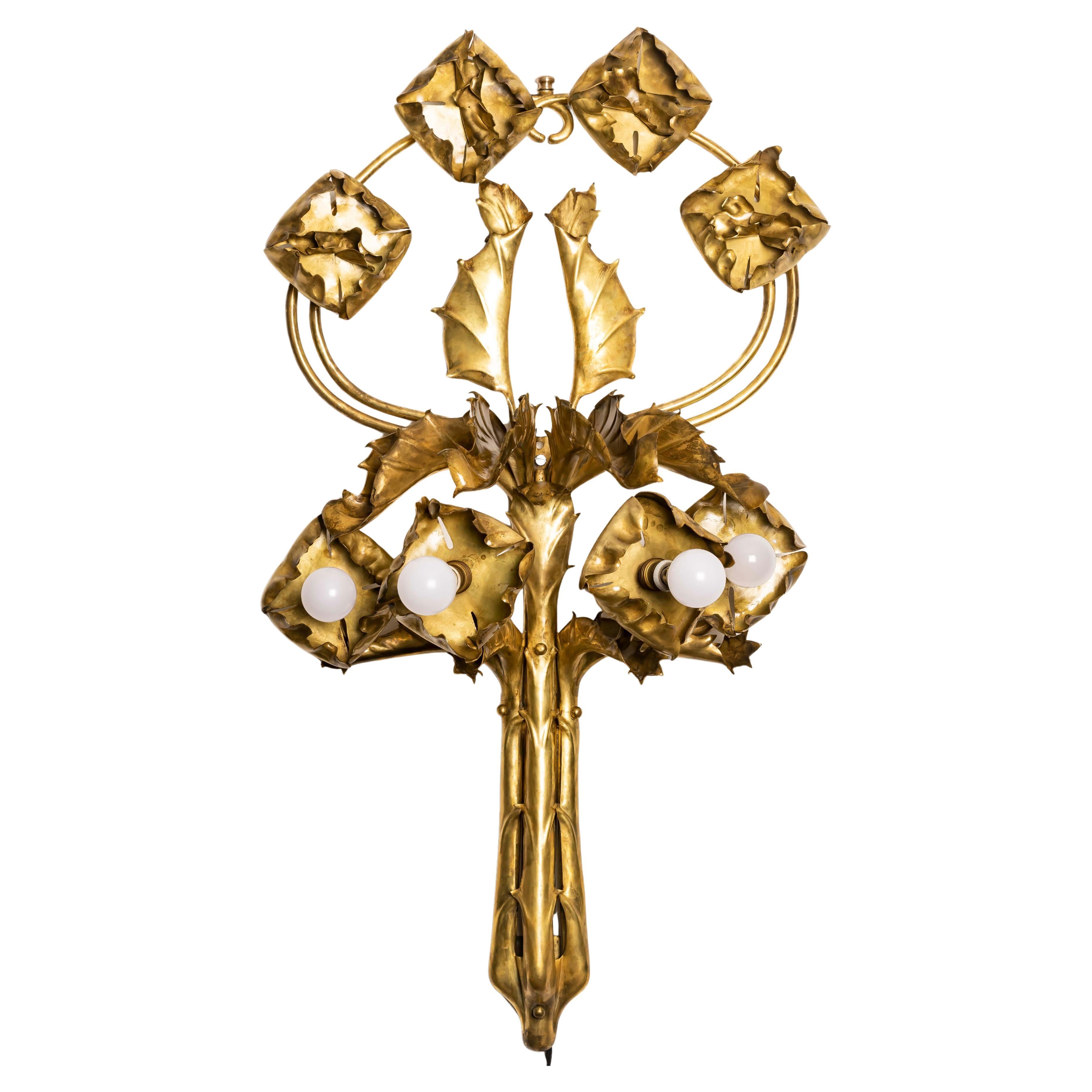 Monumentale applique murale "Chardon" en laiton Art Nouveau français