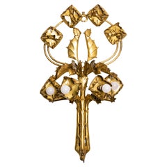 Monumental French Art Nouveau Brass ‘Thistle’ Wall Sconce