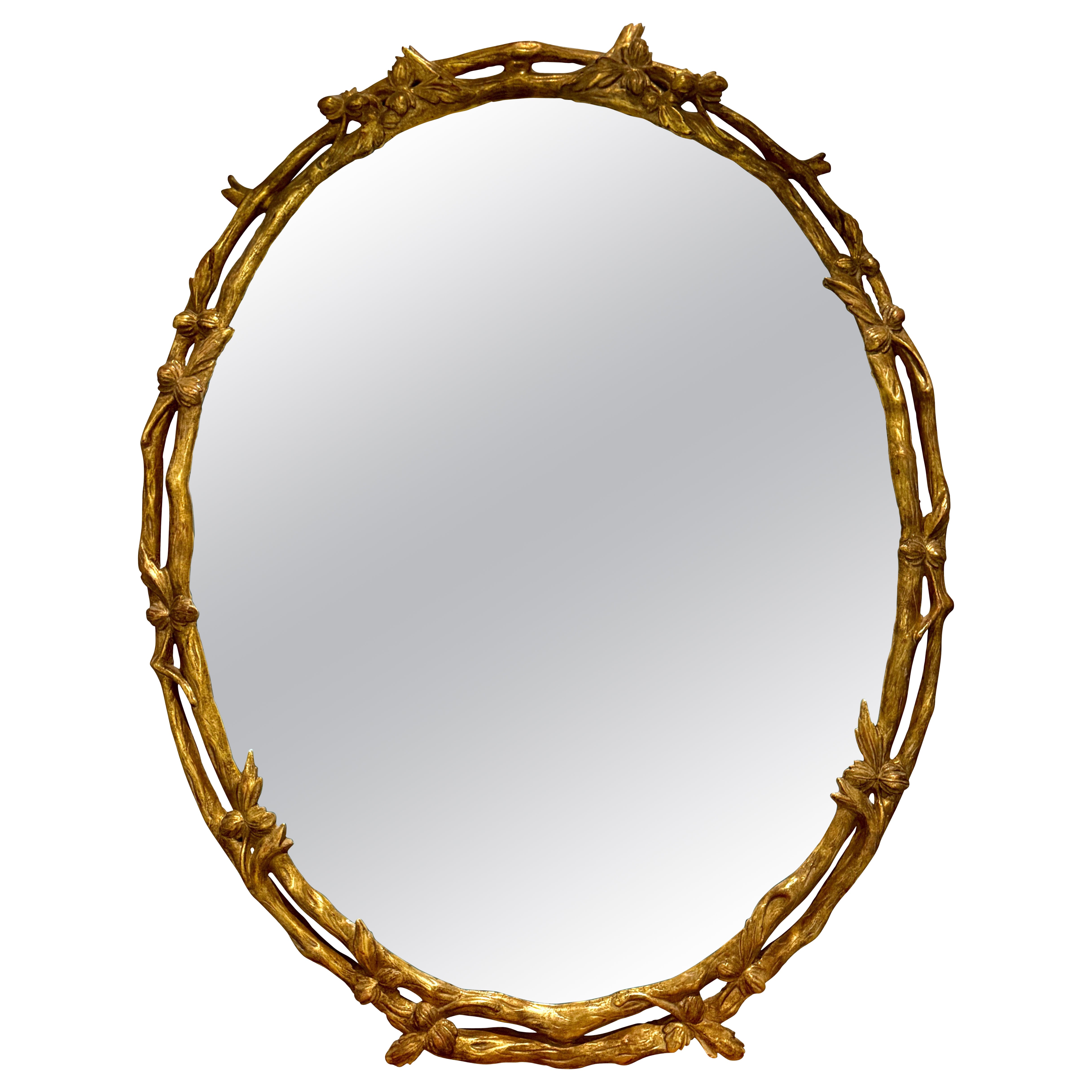 Monumental 19th-Century French Faux Bois Giltwood Mirror In The Naturalist Style For Sale