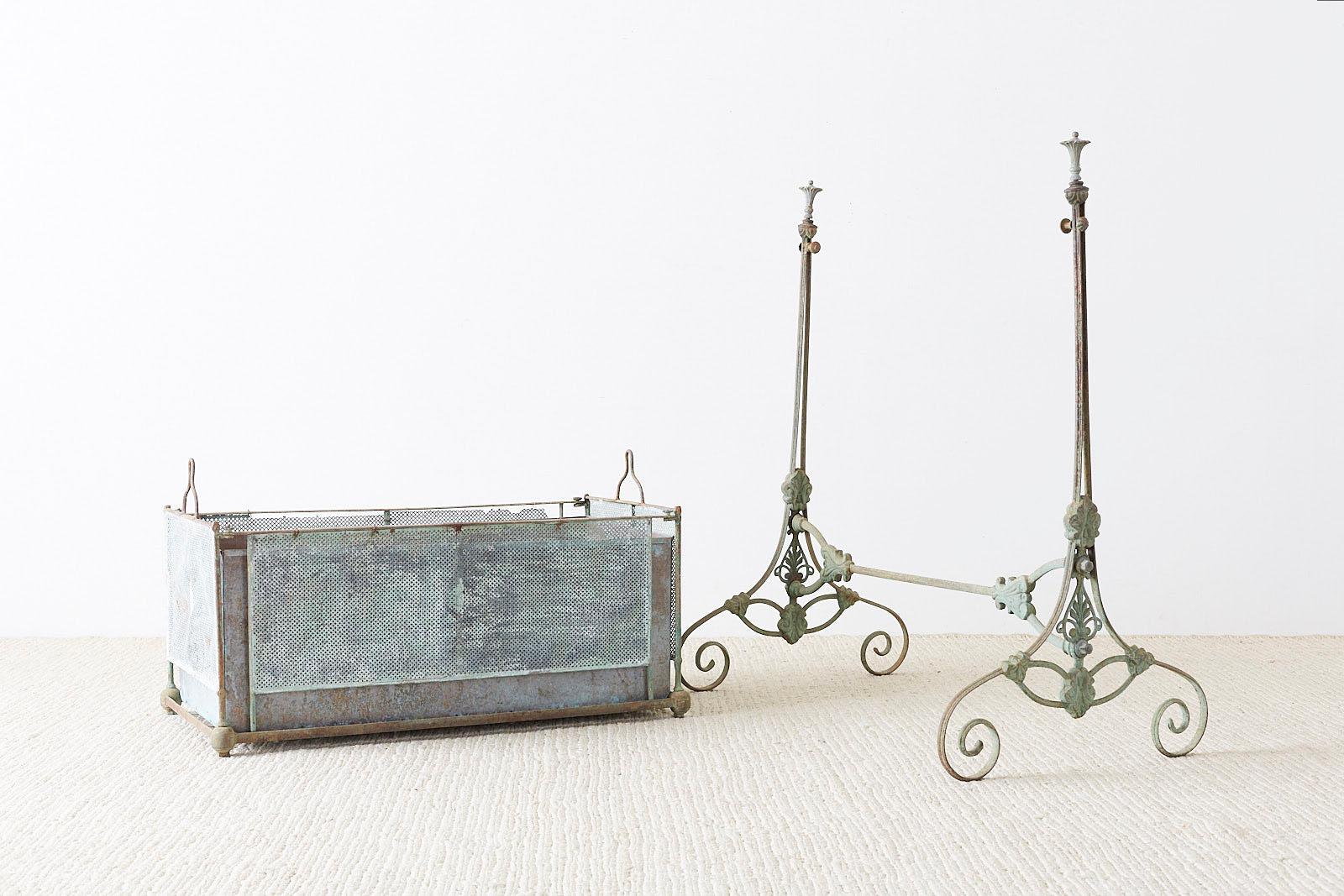 Monumental French Art Nouveau Iron Copper Jardiniere Planter 12