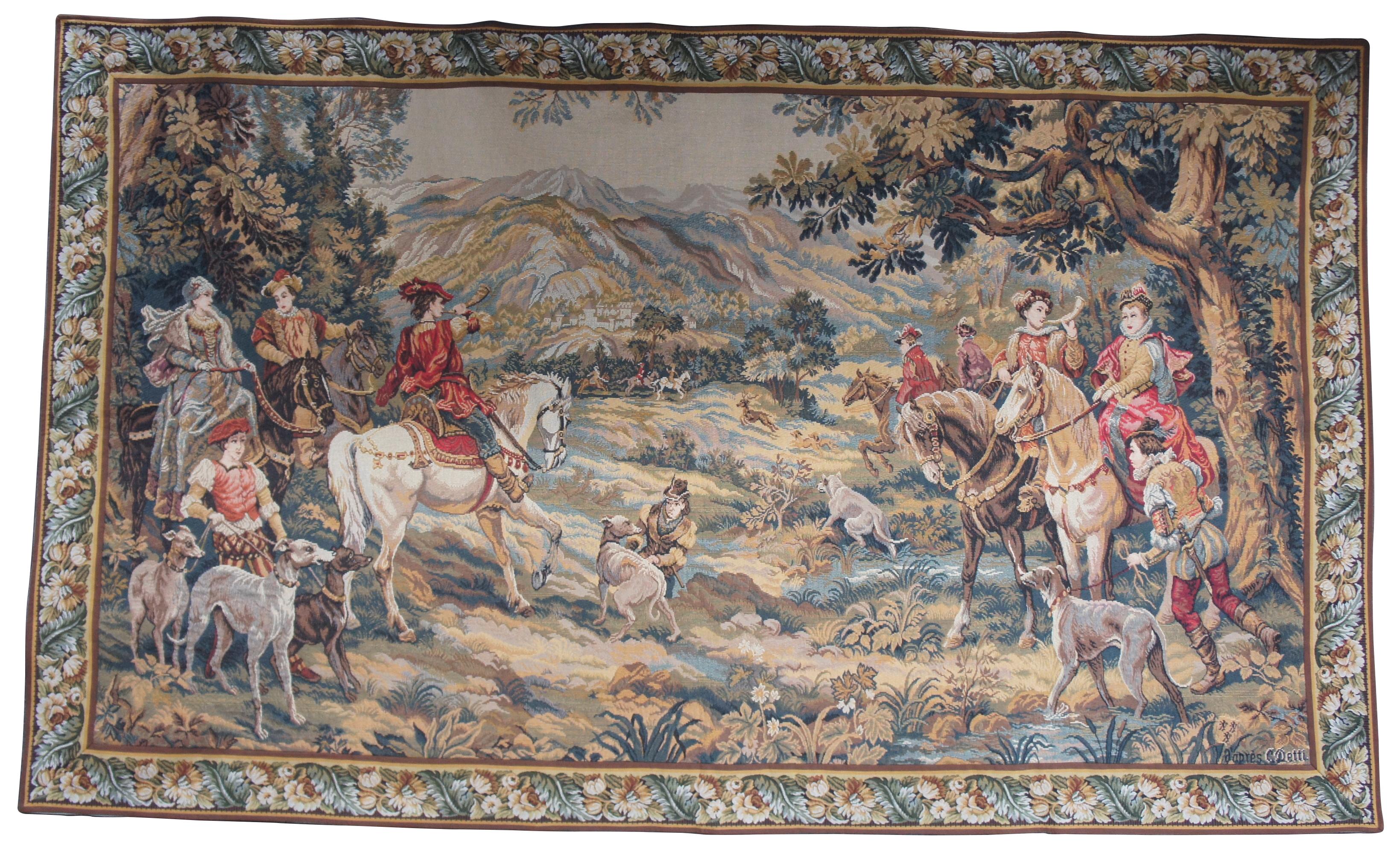 Monumental French Aubusson Royal Hunt Tapestry Hunting with Hounds C Detti In Good Condition In Dayton, OH
