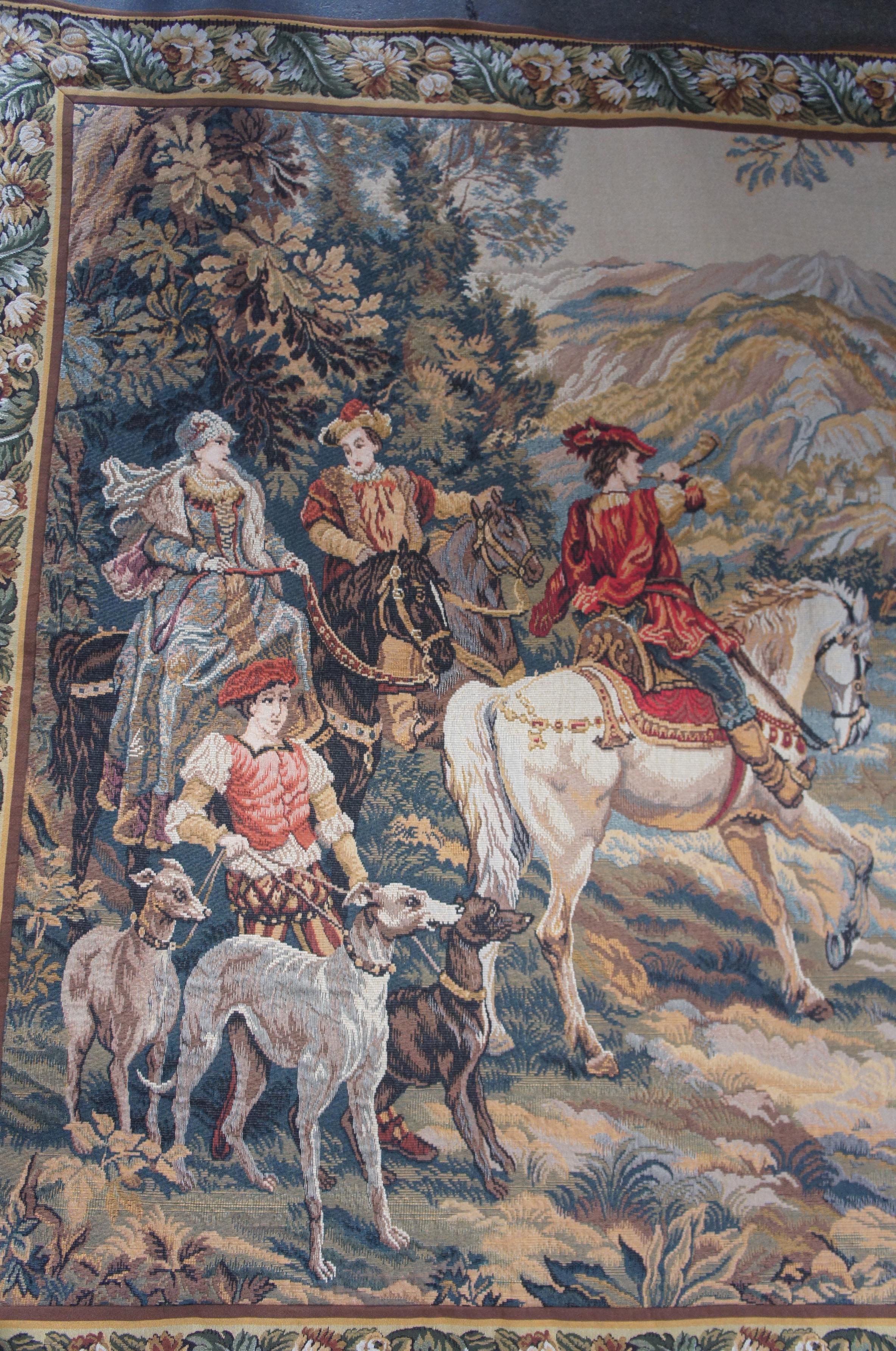 20th Century Monumental French Aubusson Royal Hunt Tapestry Hunting with Hounds C Detti