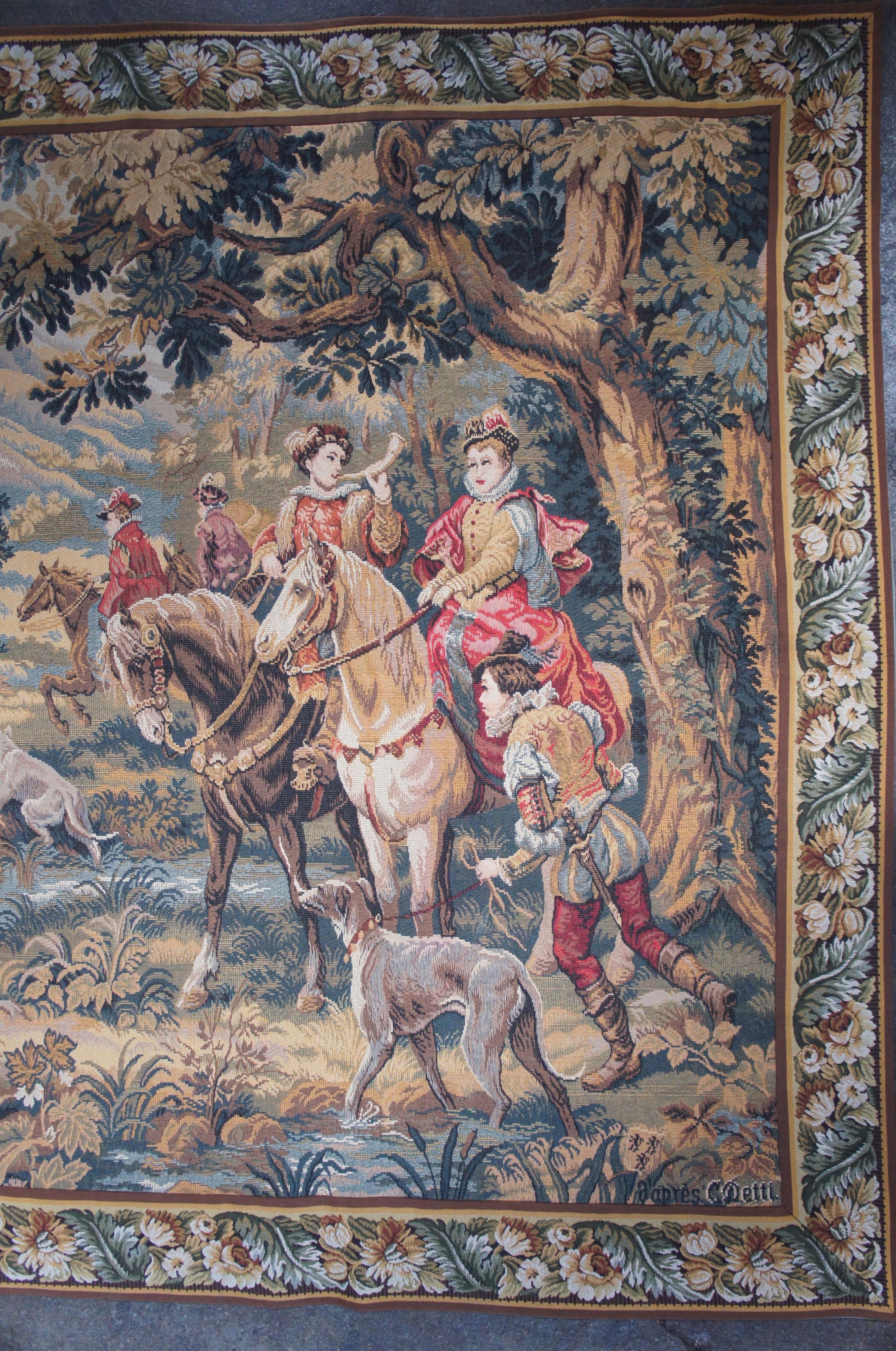 Jacquard Monumental French Aubusson Royal Hunt Tapestry Hunting with Hounds C Detti