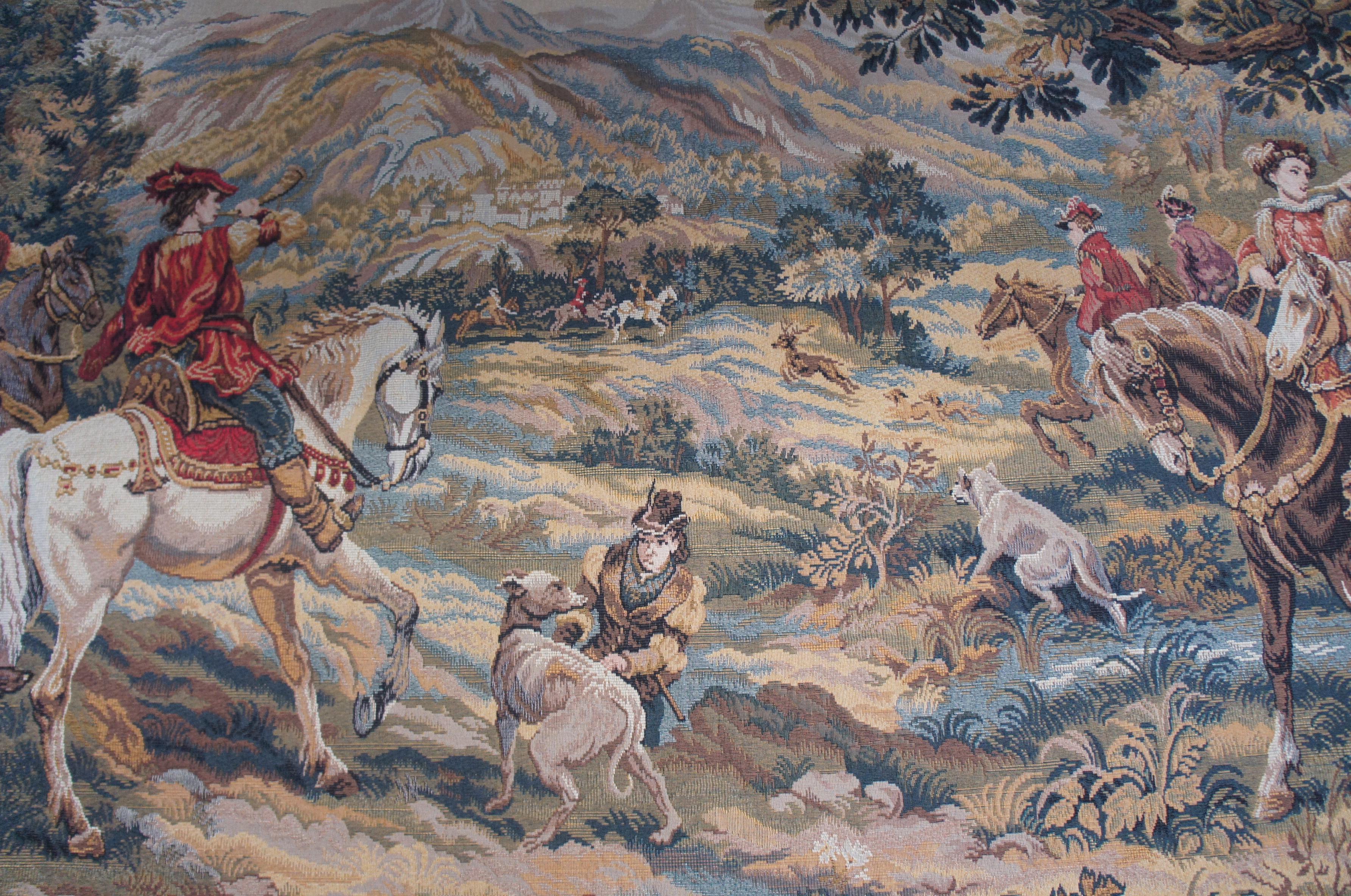 Monumental French Aubusson Royal Hunt Tapestry Hunting with Hounds C Detti 1
