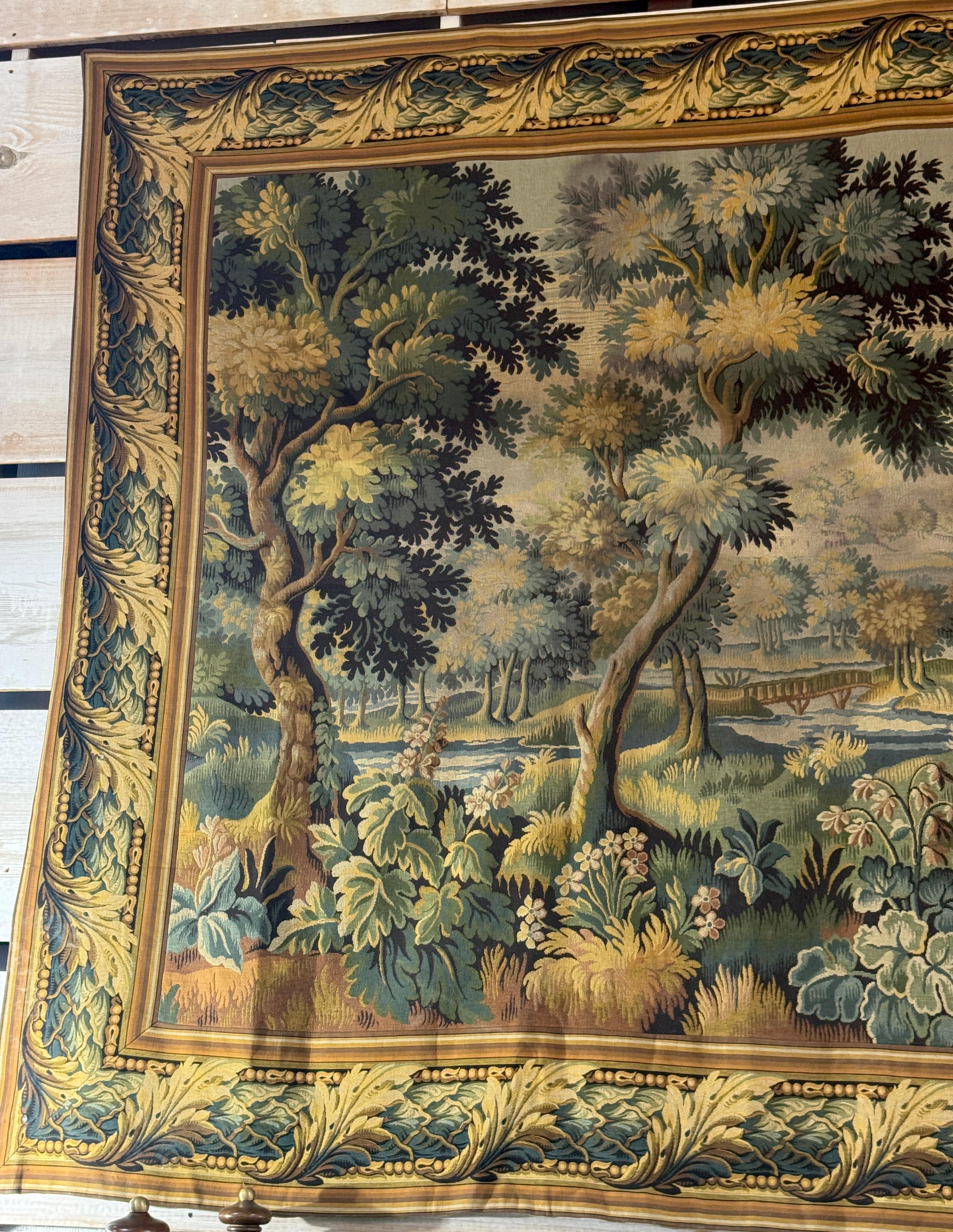 Monumental French Aubusson-Style Verdure Tapestry by Les Tapisseries d’Halluin In Good Condition For Sale In West Palm Beach, FL