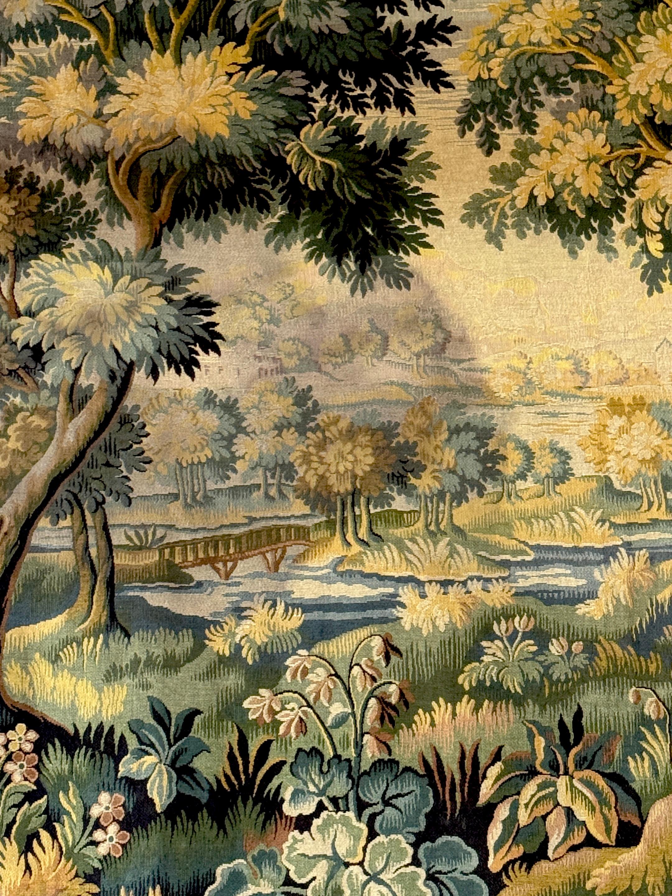 Fabric Monumental French Aubusson-Style Verdure Tapestry by Les Tapisseries d’Halluin For Sale