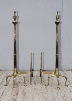 1960's Large Mid-Century Modern French Brass Andirons