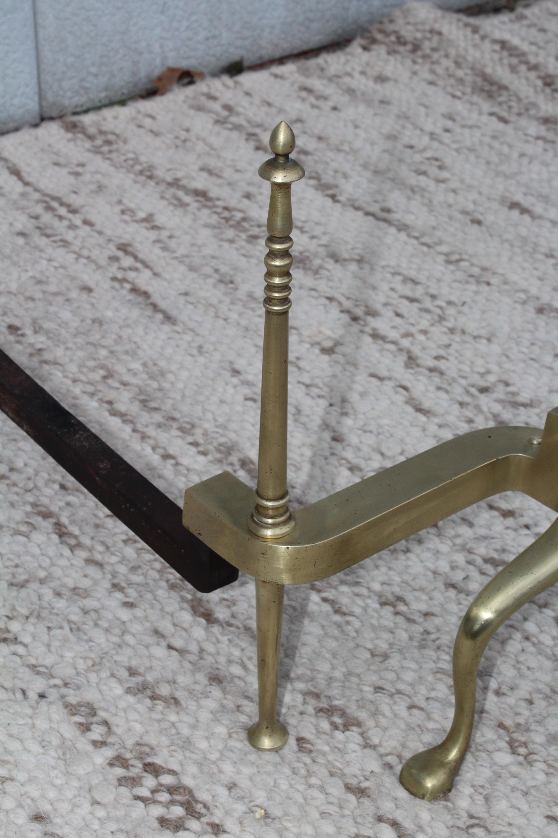 1960's Large Mid-Century Modern French Brass Andirons For Sale 3
