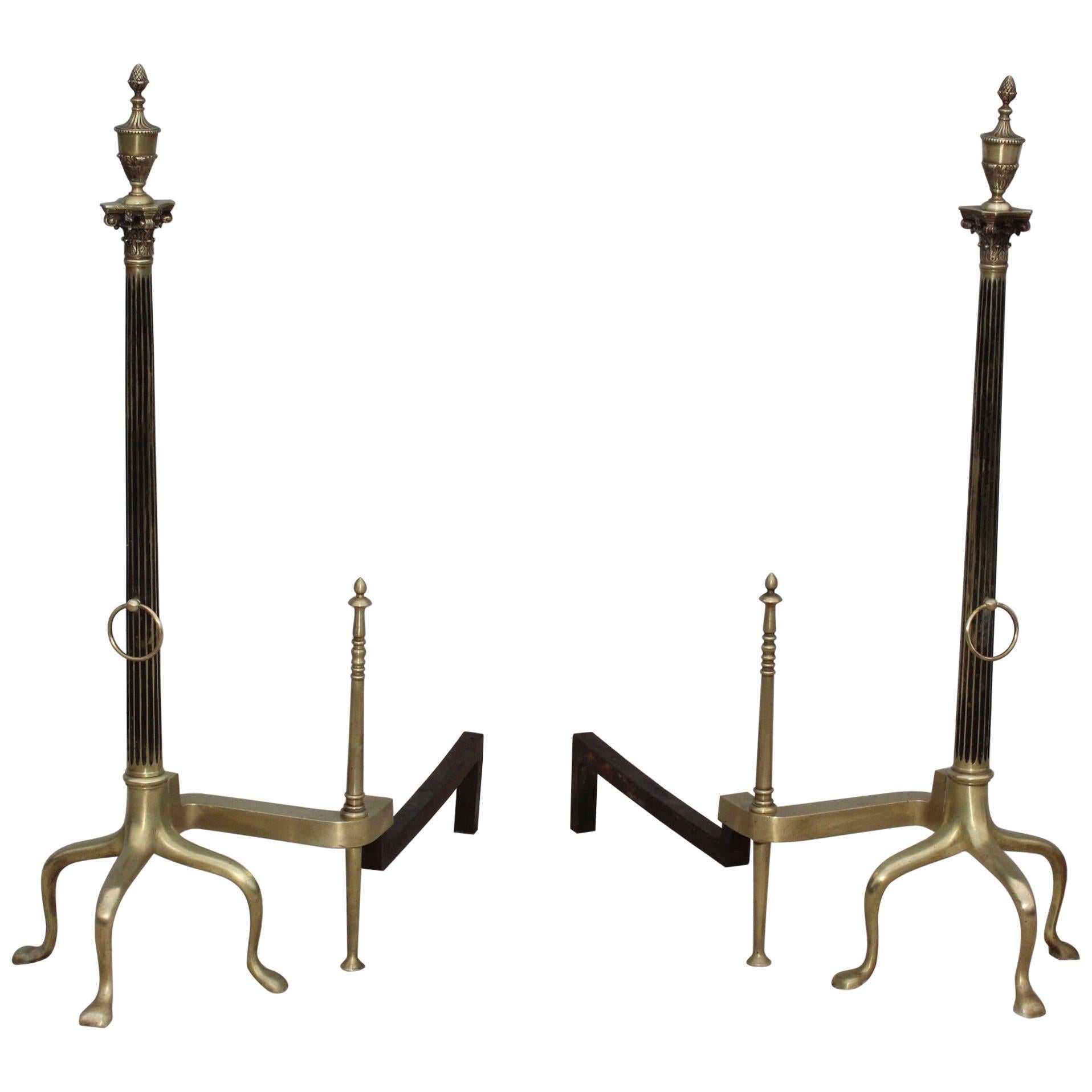 1960's Large Mid-Century Modern French Brass Andirons