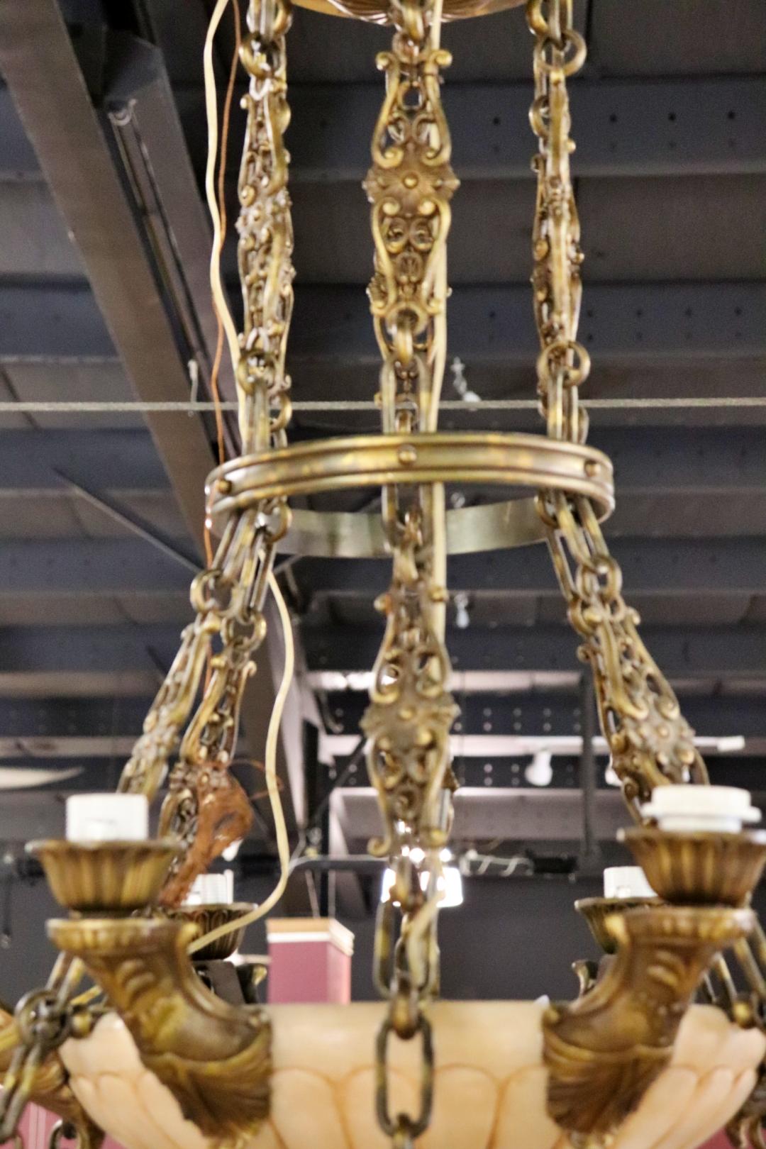 Monumental French Bronze and Alabaster Empire Style Chandelier For Sale 2