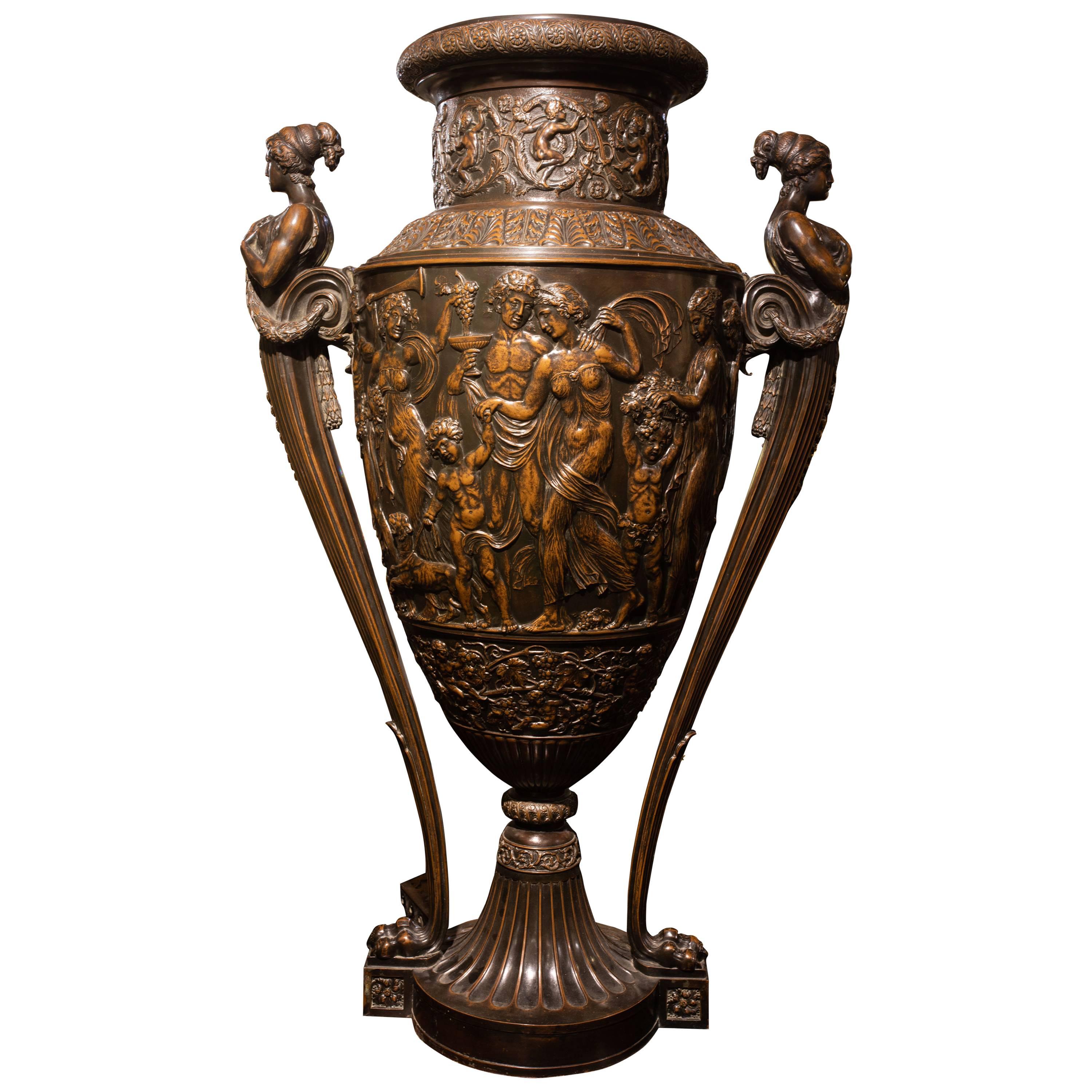 Monumental  French Bronze Neoclassical Figural Vase
