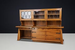 Monumental French Brutalist Walnut Cabinet & Desk, Sculptural Masterpiece, 1950s