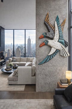 Monumental French Ceramic Wall Sculpture of Two Stylized Birds, 1950s–1960s