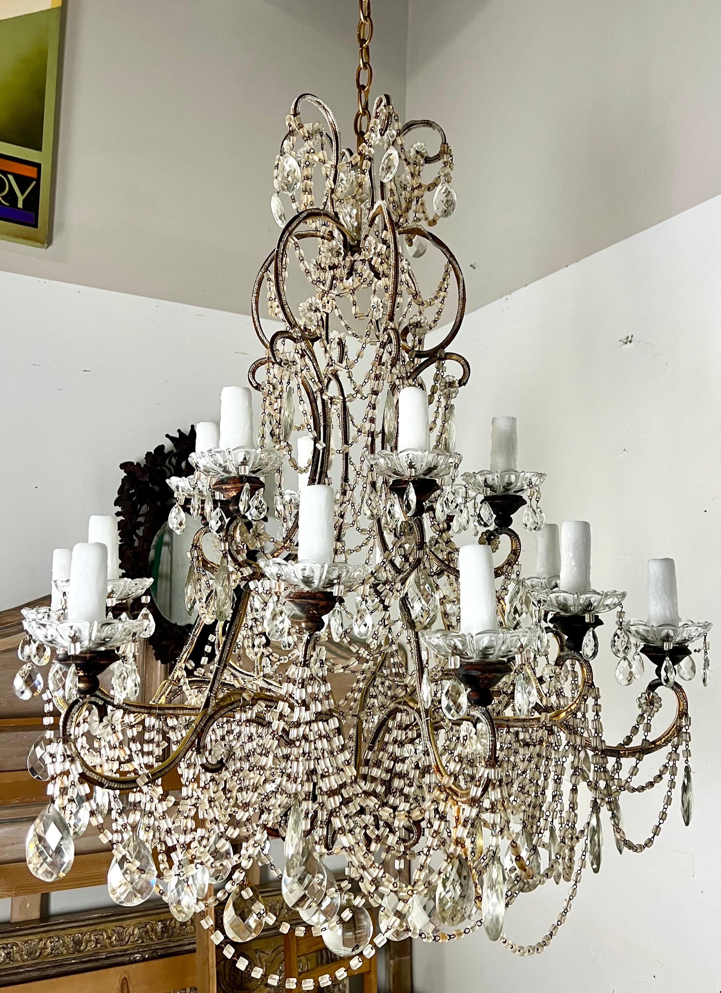 Monumental French Crystal Beaded Chandelier C. 1930's For Sale 5