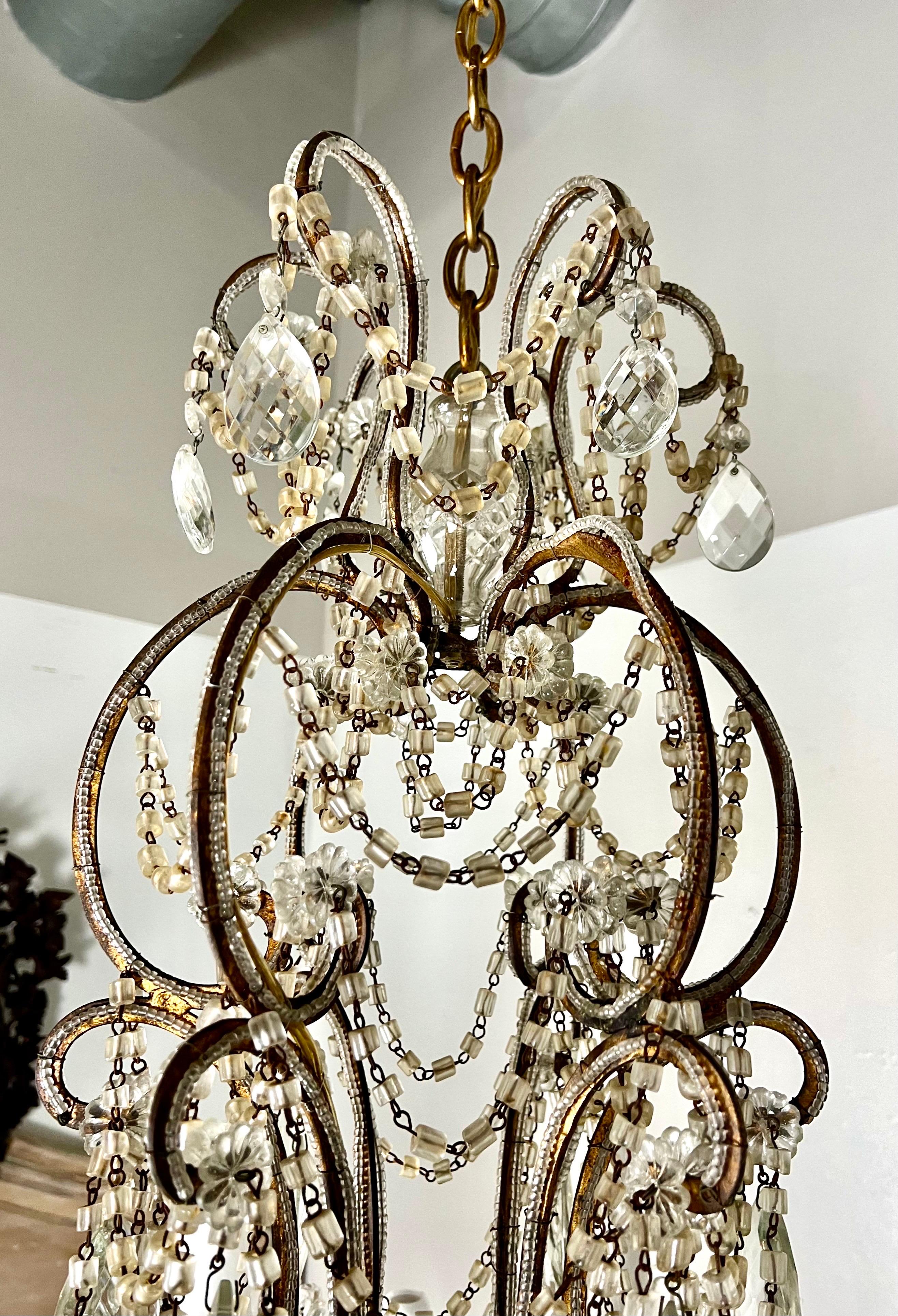 Monumental French Crystal Beaded Chandelier C. 1930's For Sale 8